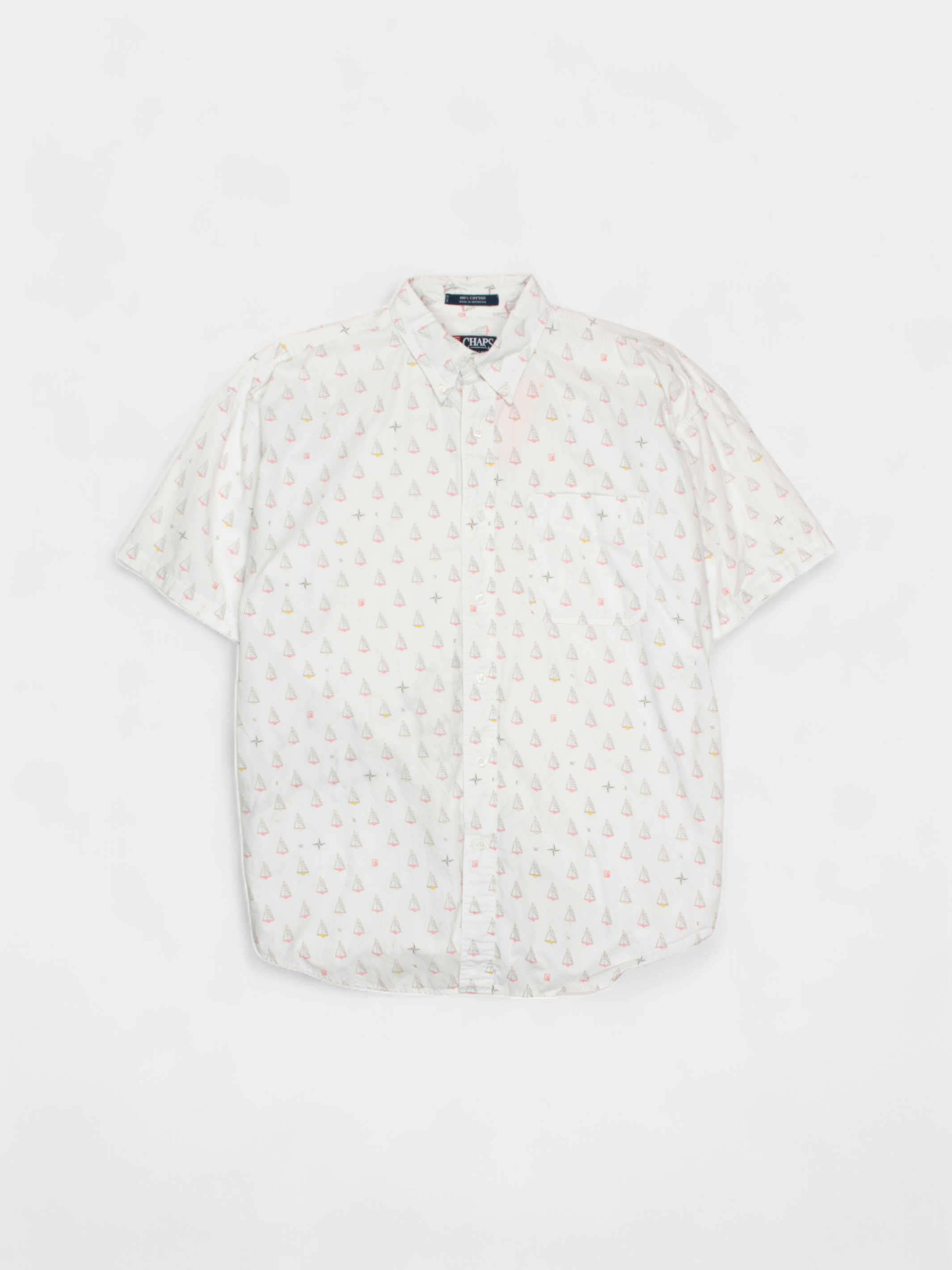00s Chaps Ralph Lauren White Sailing Boats Pattern Cotton Shirt L