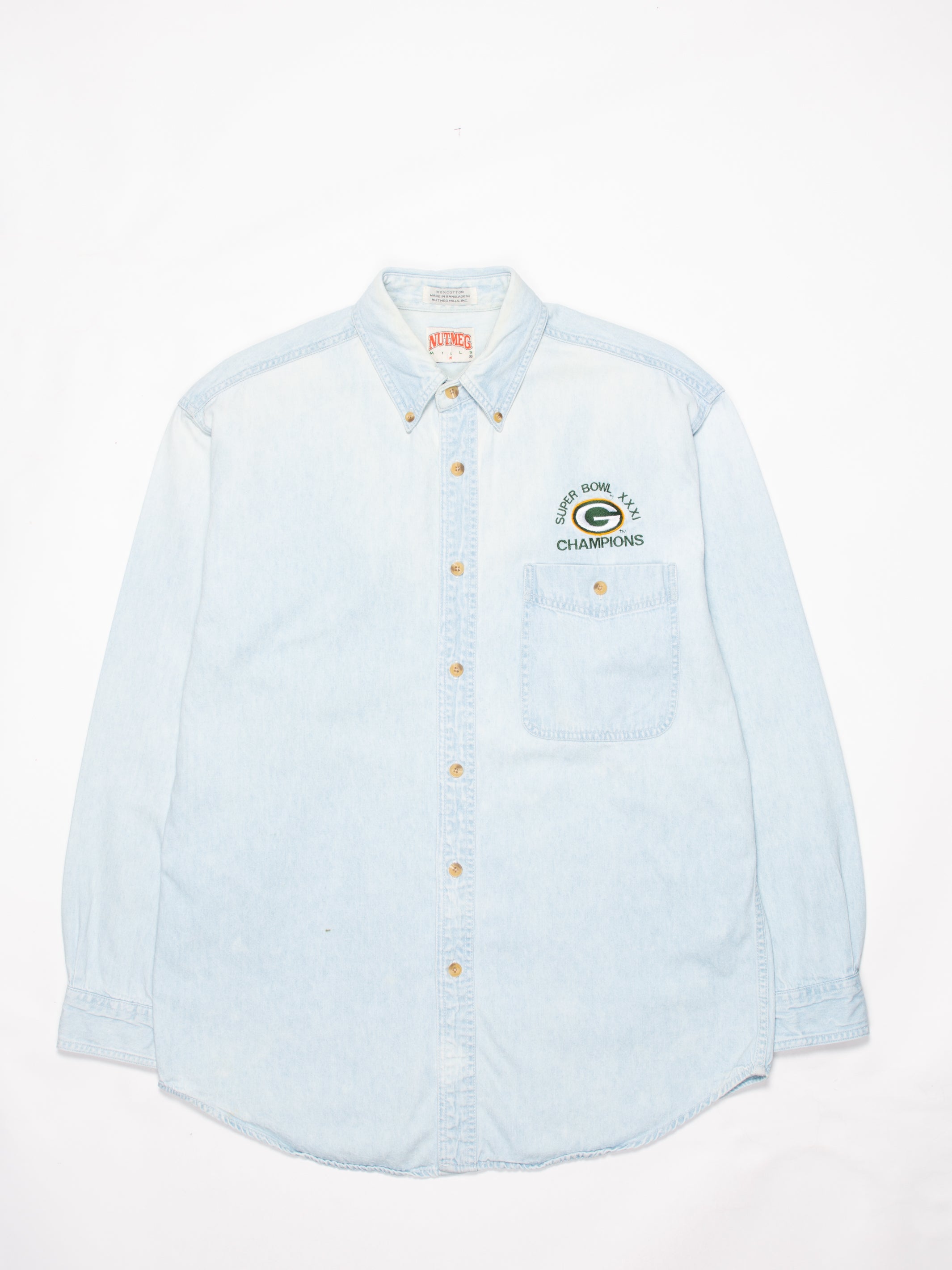 '97 Green Bay Packers Denim Shirt (M) - The Thrift