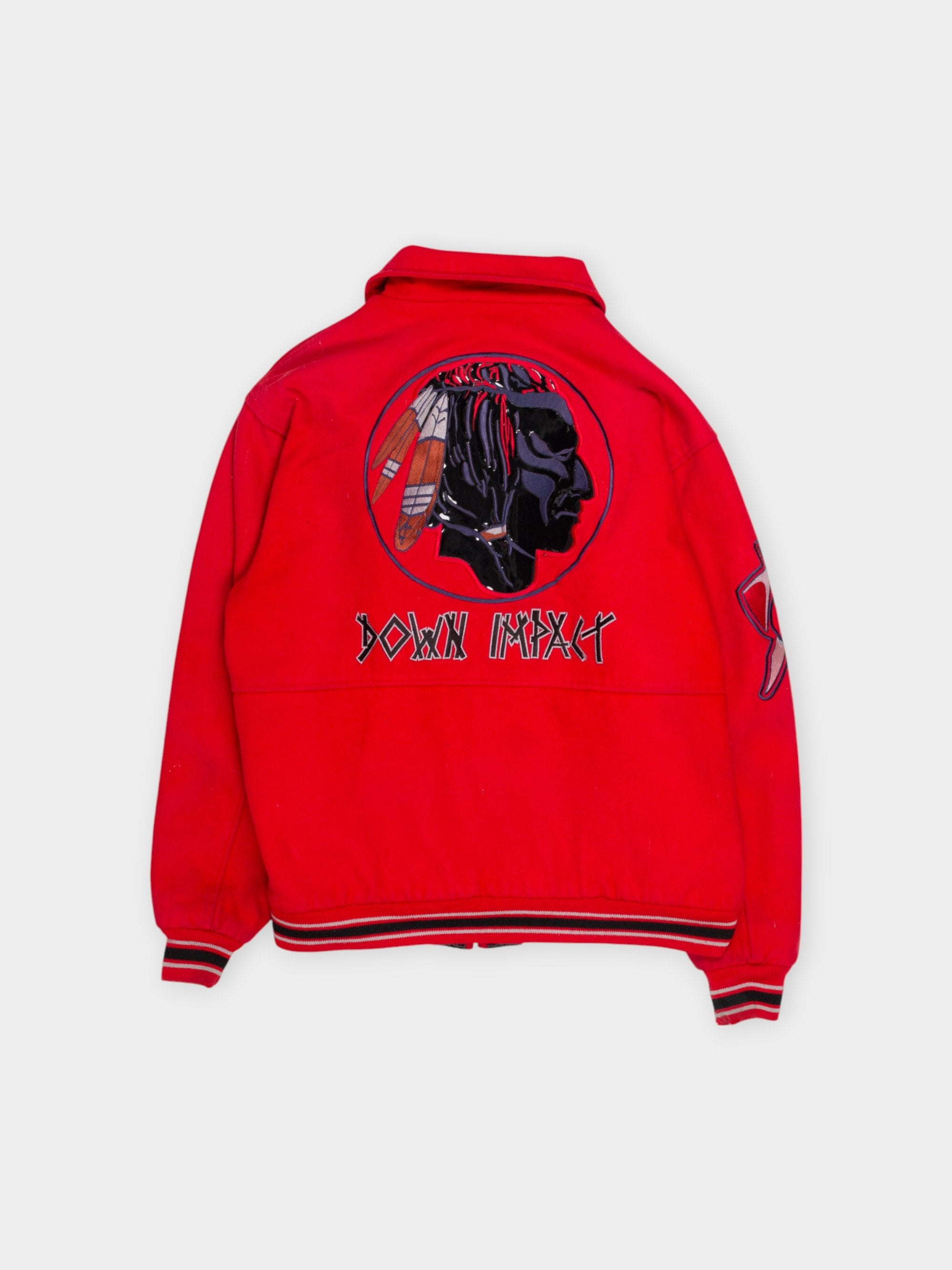 90s Down Impact Red Graphic Reversible Varsity Jacket XL 
