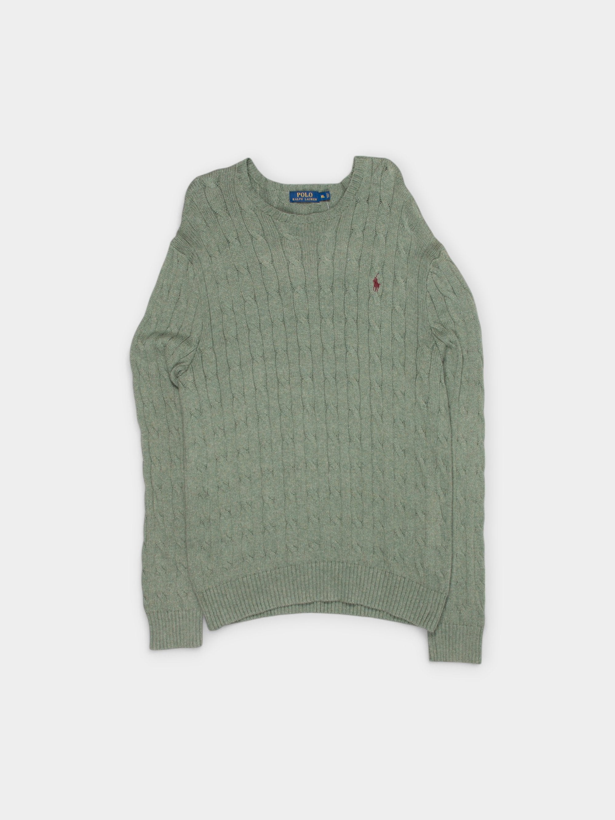 90s Polo Ralph Lauren Green Cable Knit Sweater XL - The Thrift