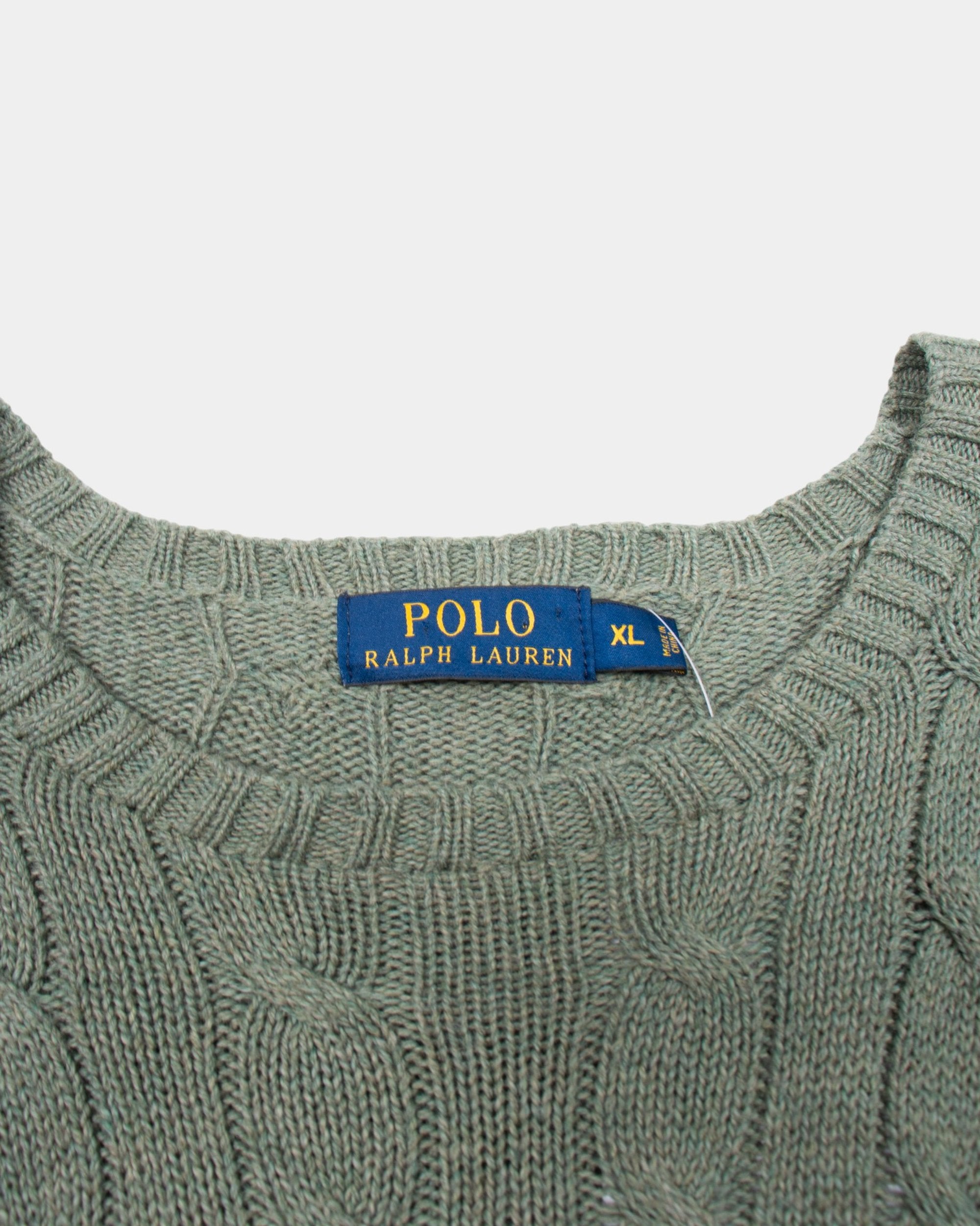 90s Polo Ralph Lauren Green Cable Knit Sweater XL - The Thrift