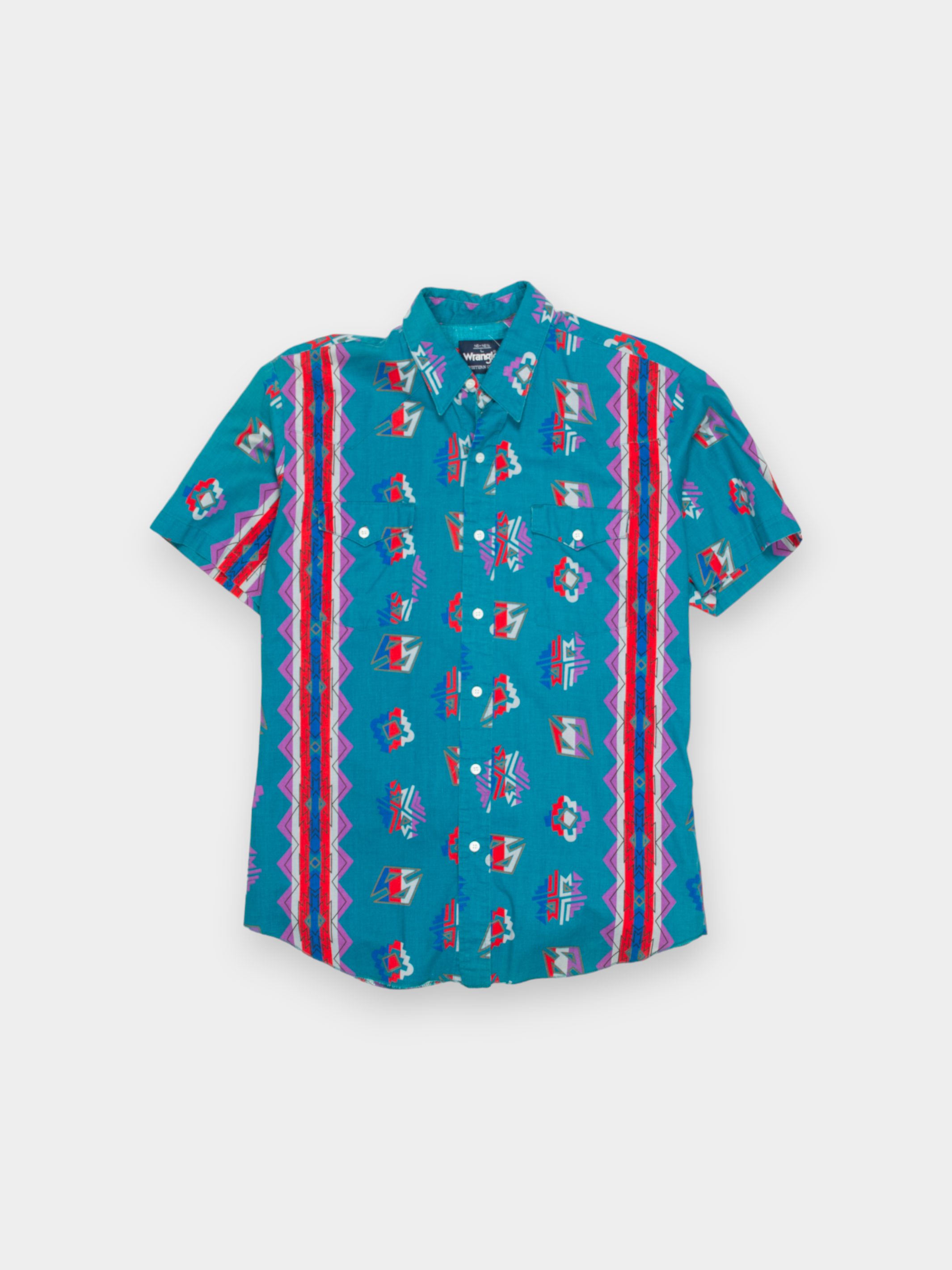 80s Wrangler Teal Multicolour Western Shirt M - The Thrift