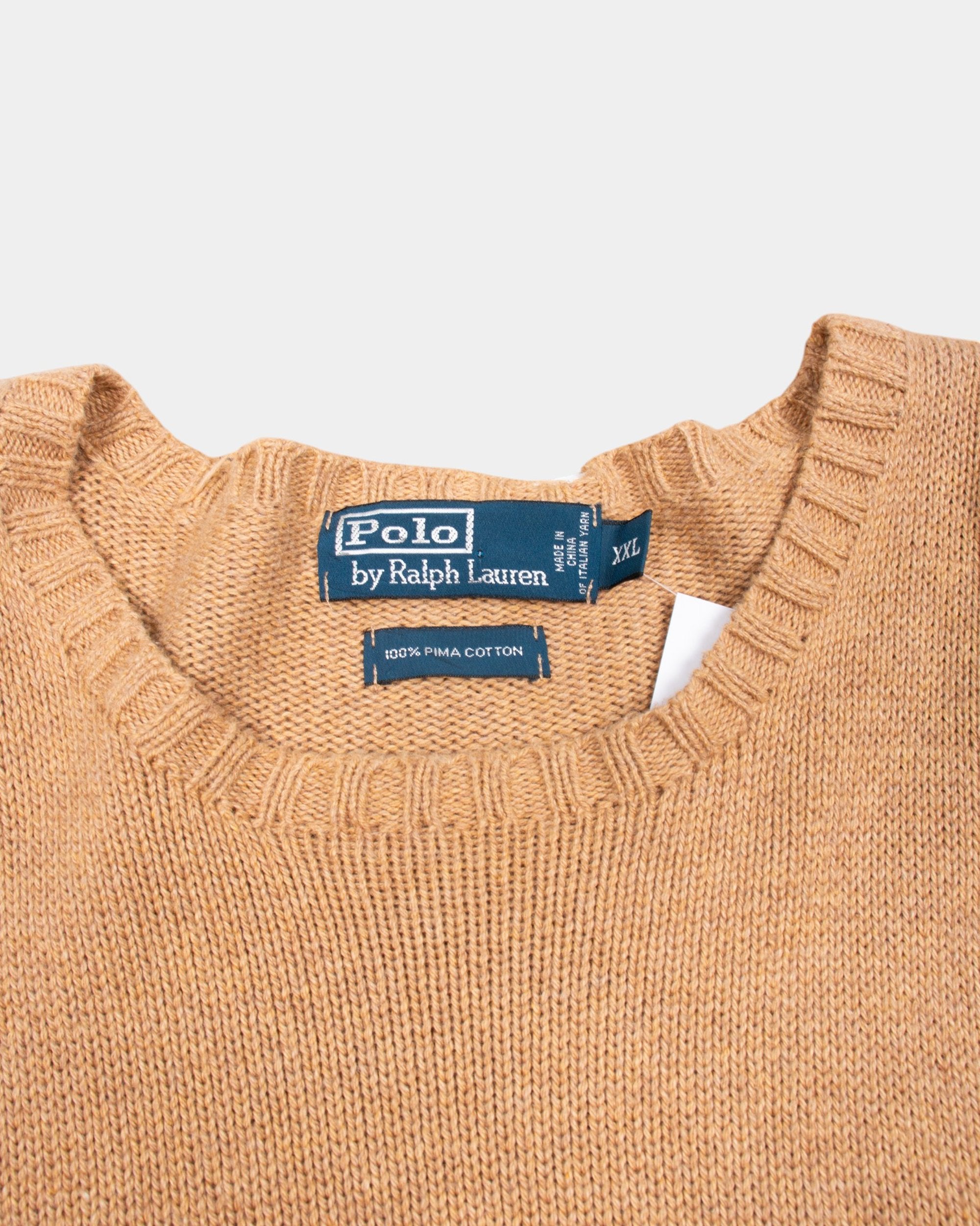 90s Polo by Ralph Lauren Beige Cotton Sweater XXL - The Thrift