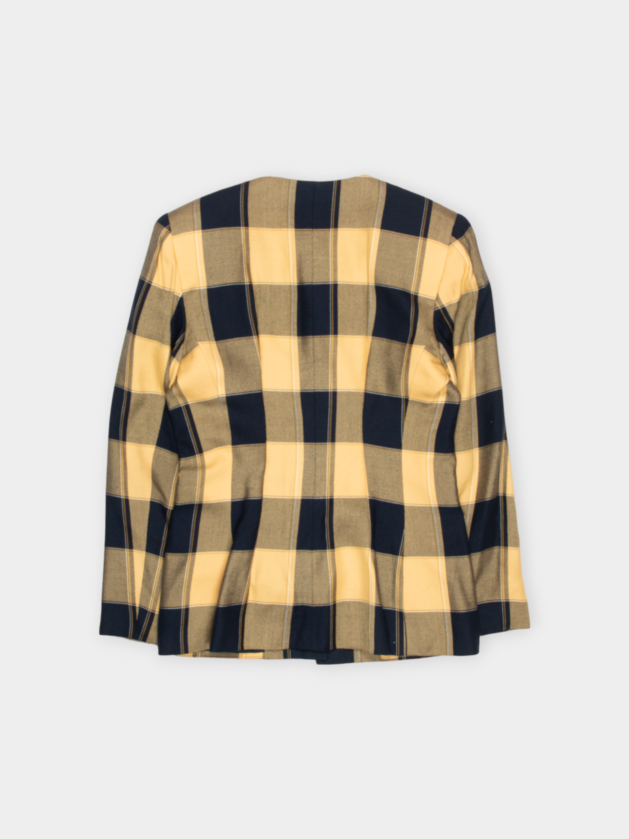 90s Collections Yellow & Blue Plaid Check Collarless Jacket S - The Thrift