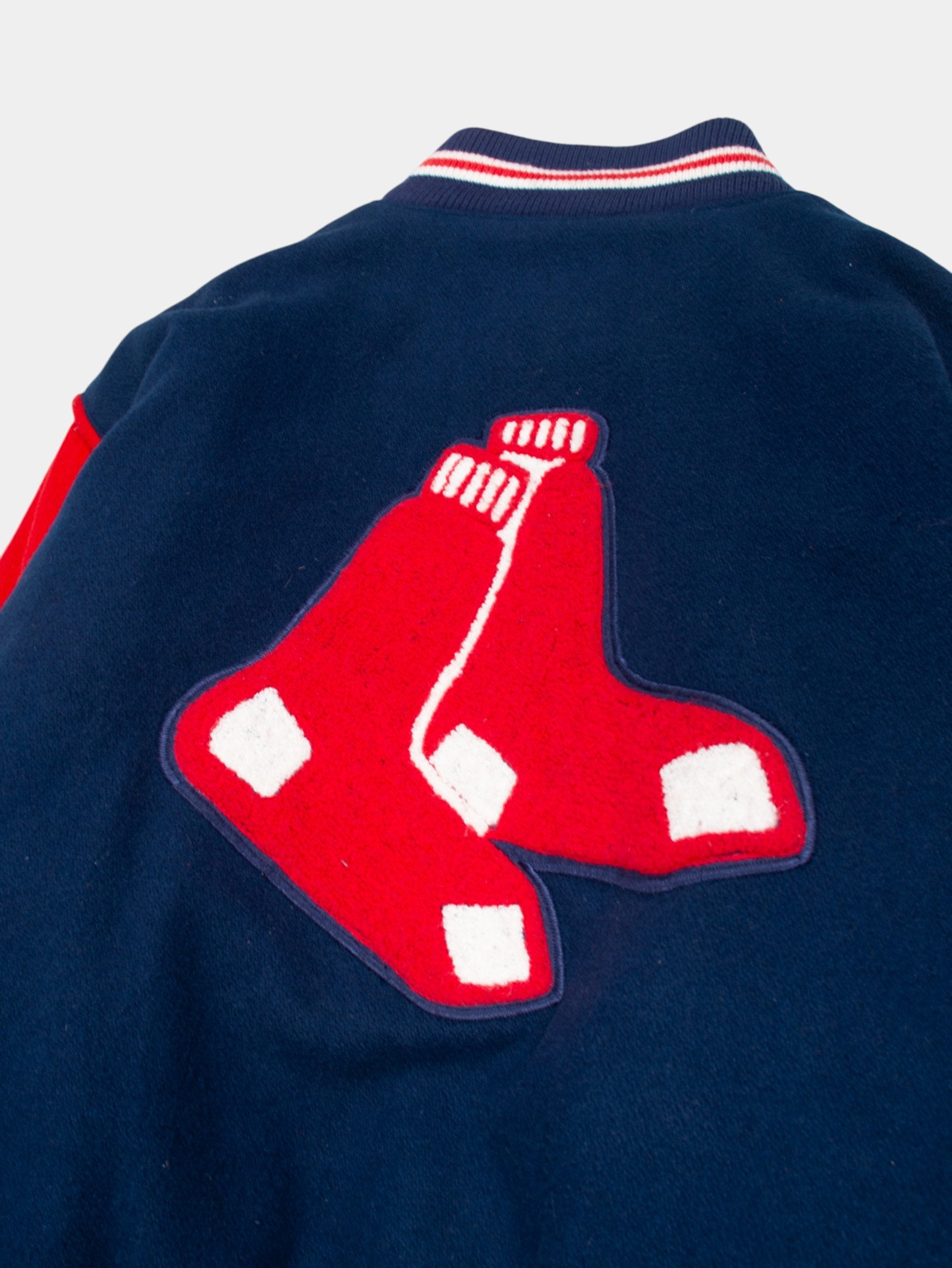 90s Red Sox Navy Wool Starter Varsity Jacket L - The Thrift