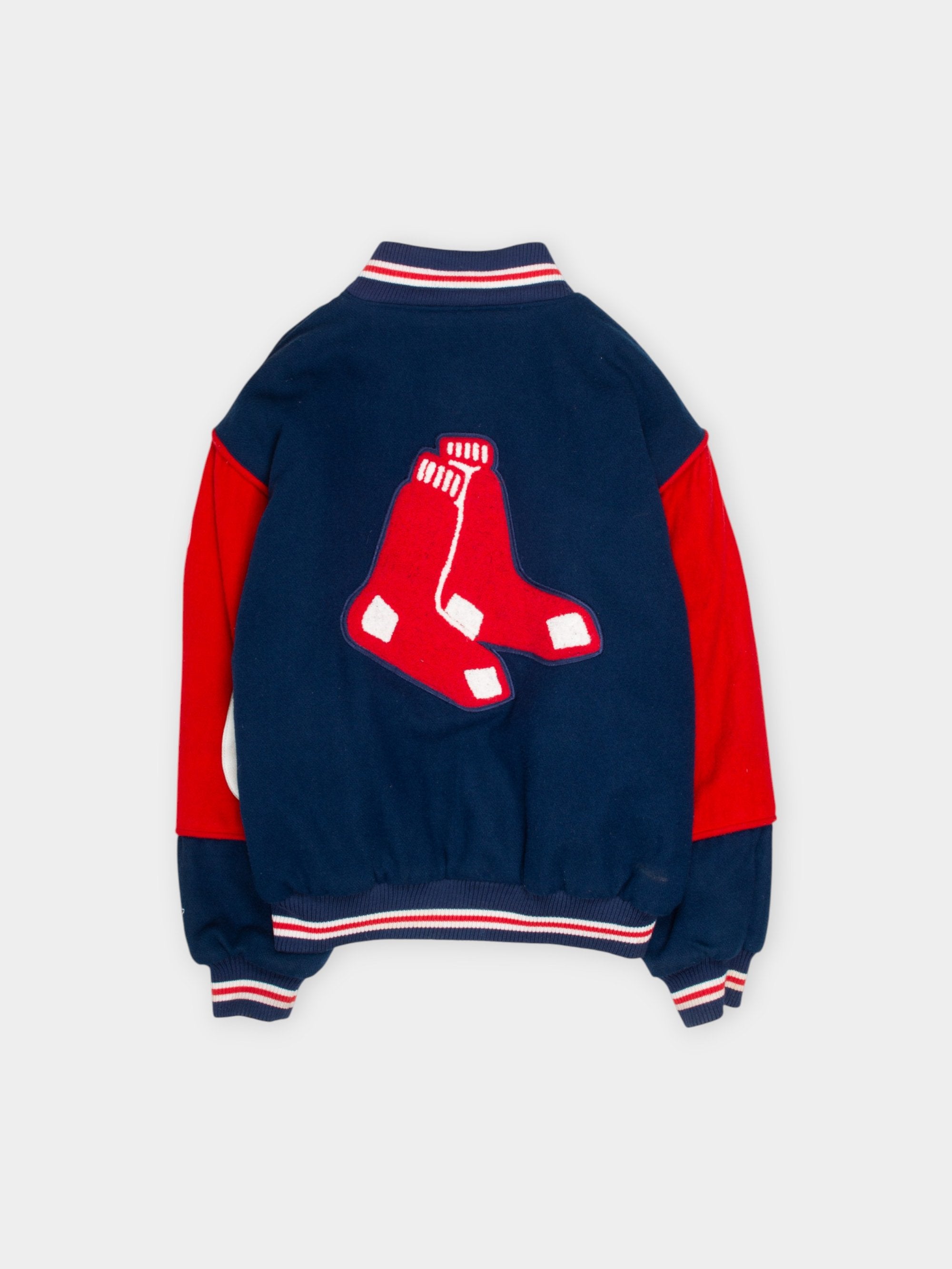 90s Red Sox Navy Wool Starter Varsity Jacket L - The Thrift