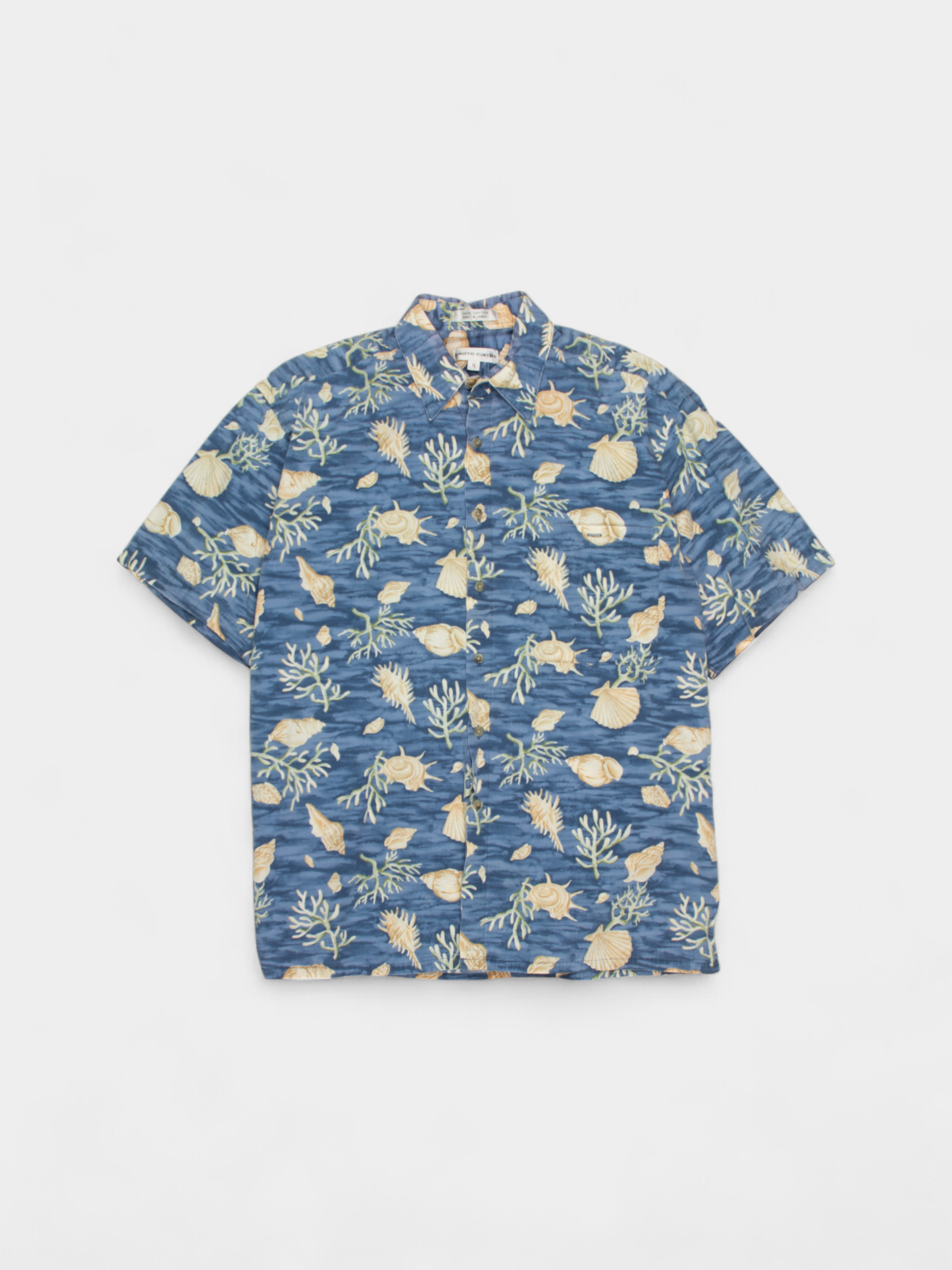 90s Tommy Bahama Blue Seashell Print Hawaiian Shirt L - The Thrift