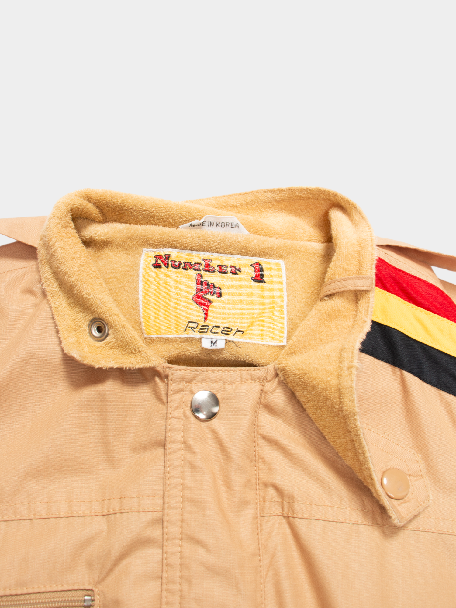 80s Number 1 Beige Racer Jacket with Striped Shoulder S - The Thrift