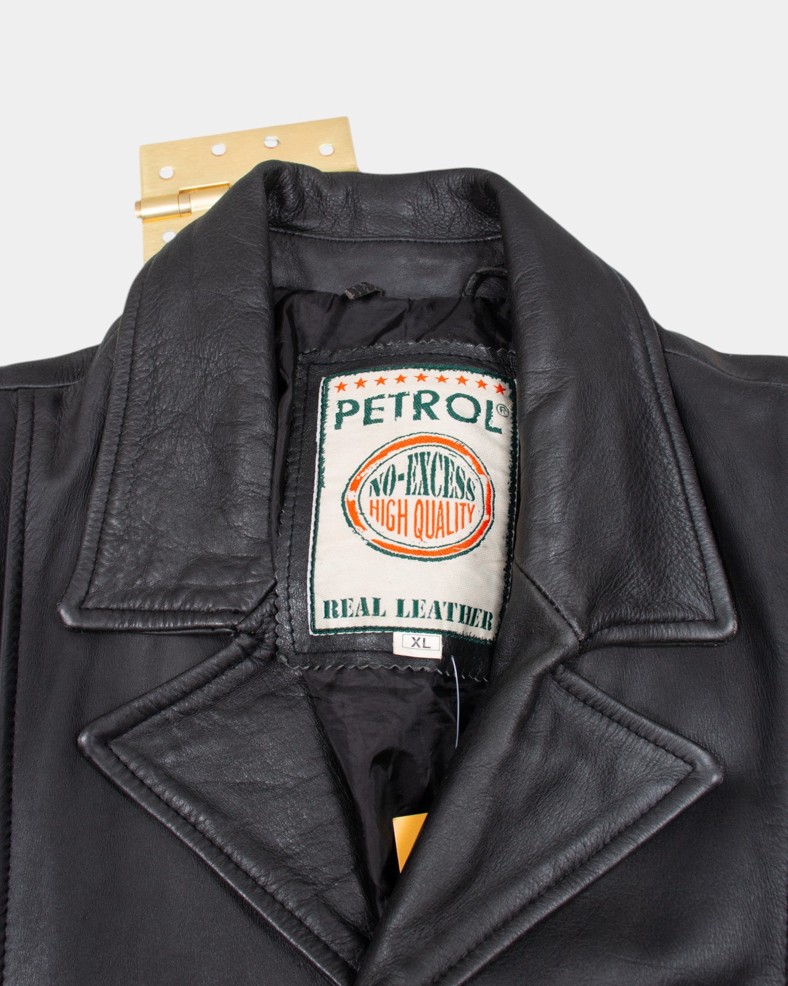 90s Petrol Black Leather Overcoat L - The Thrift