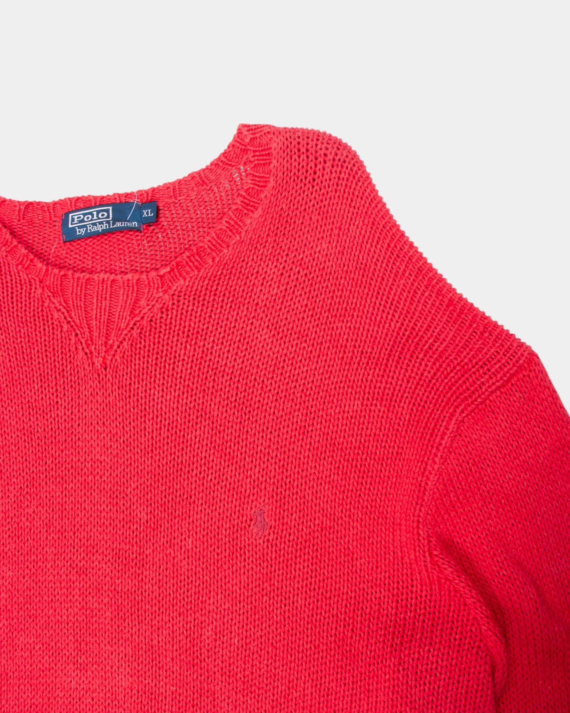 90s Polo by Ralph Lauren Red Cotton Linen Sweater XL - The Thrift