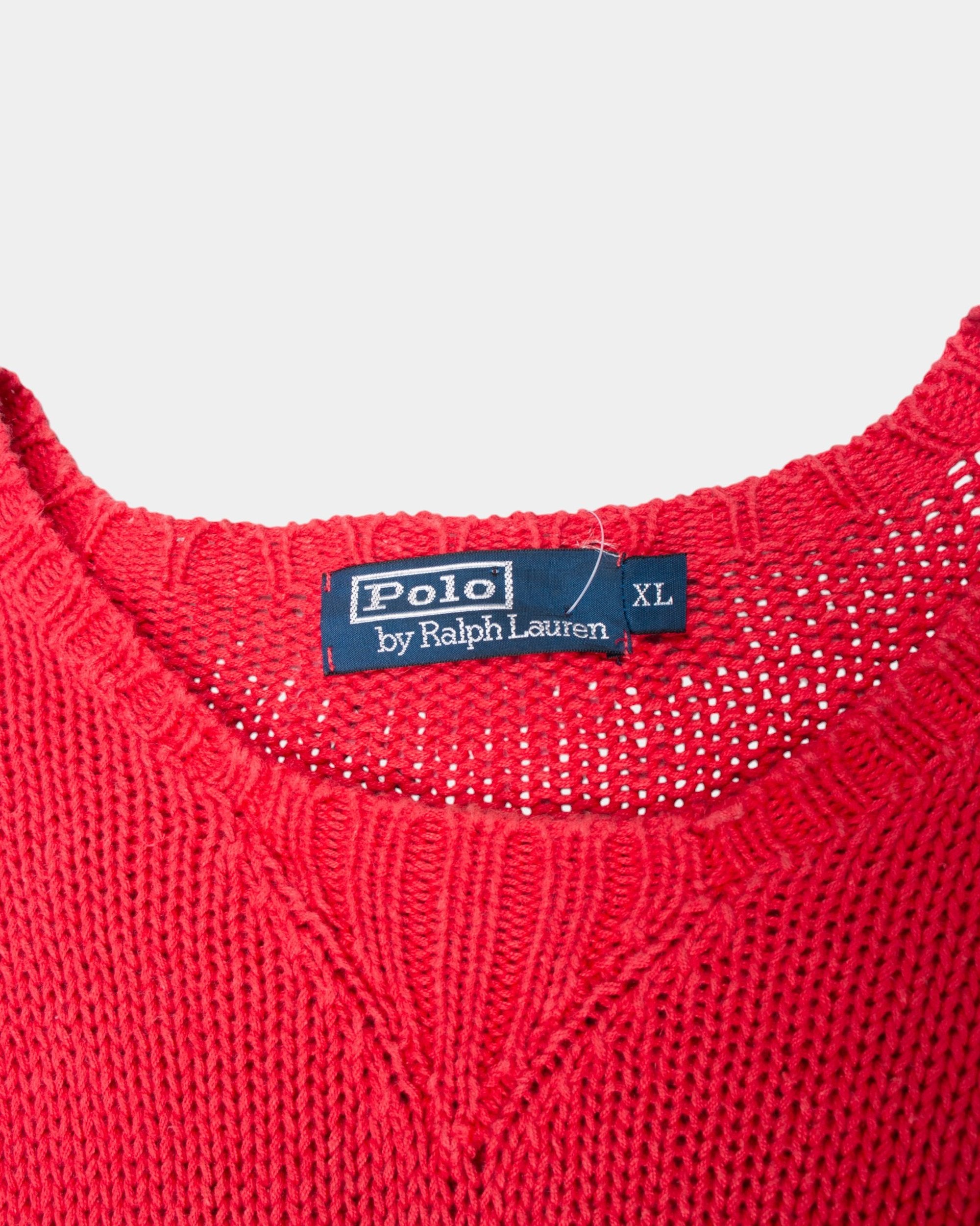90s Polo by Ralph Lauren Red Cotton Linen Sweater XL - The Thrift