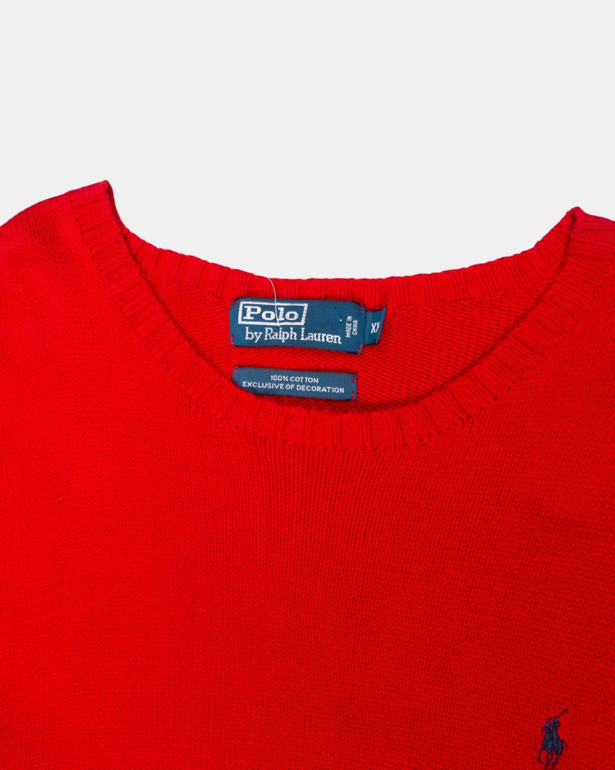 90s Polo by Ralph Lauren Red Cotton Sweater XXL - The Thrift