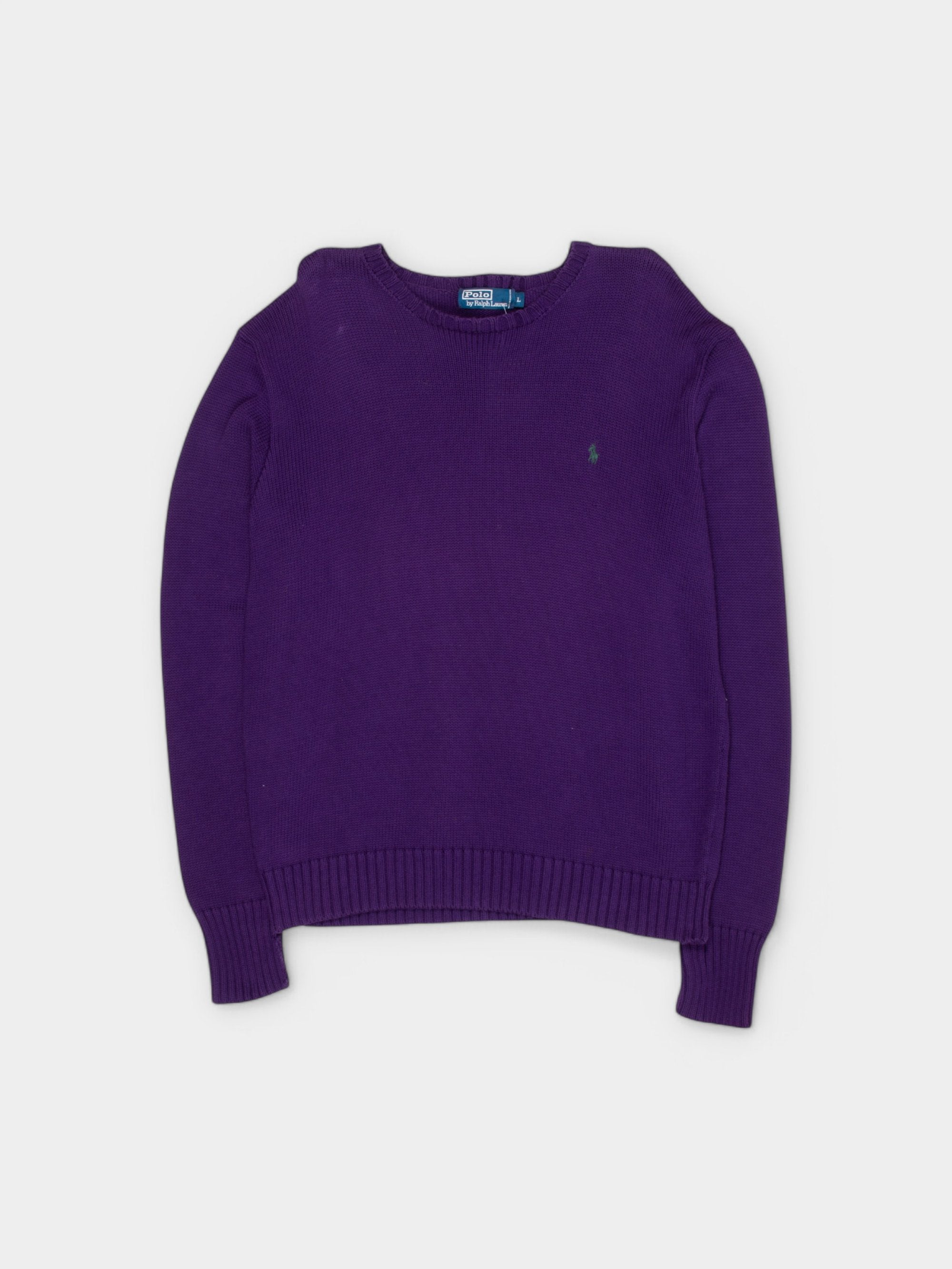90s Polo Ralph Lauren Purple Cotton Jumper L - The Thrift