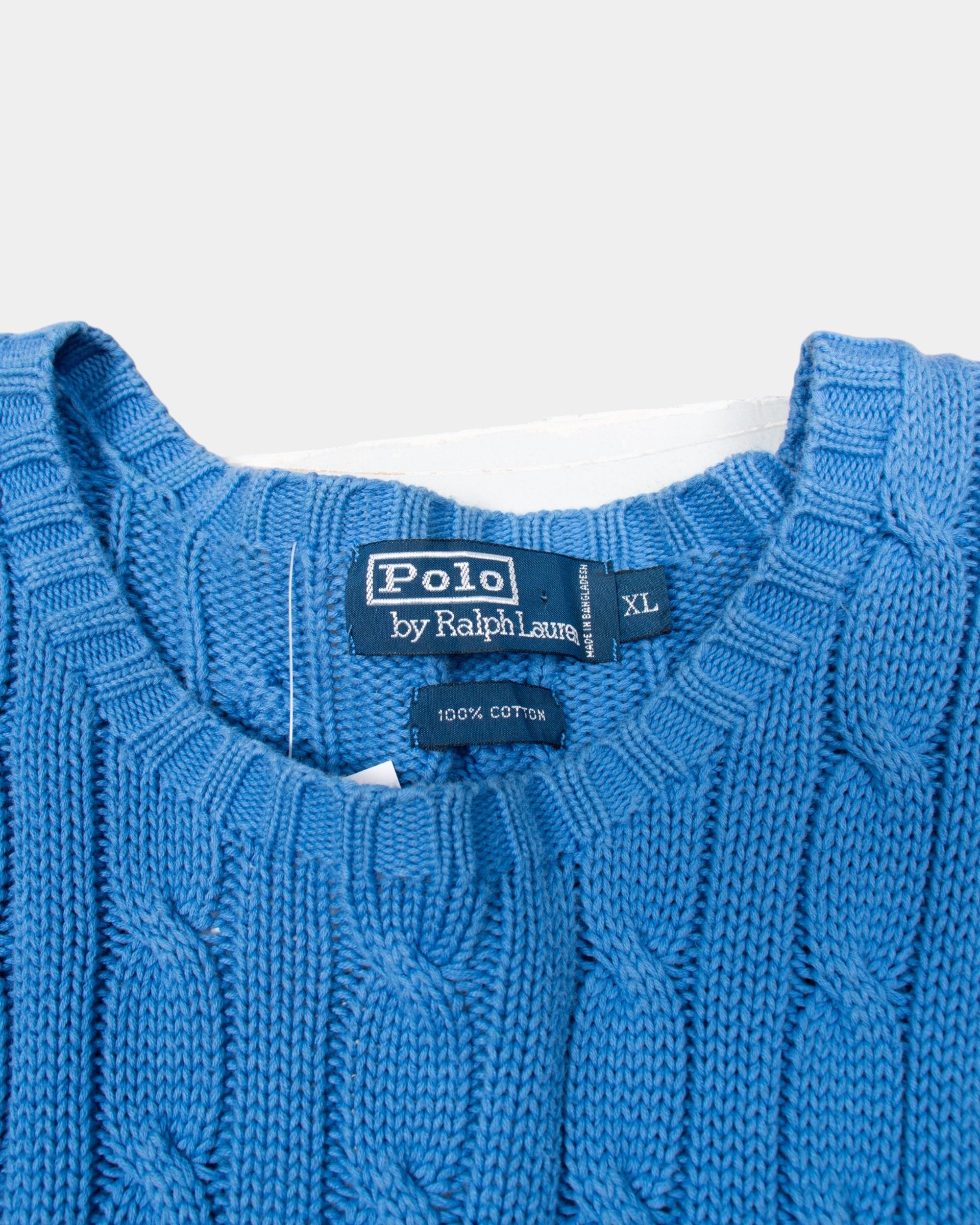 90s Ralph Lauren Sky Blue Cable Knit Sweater XL - The Thrift