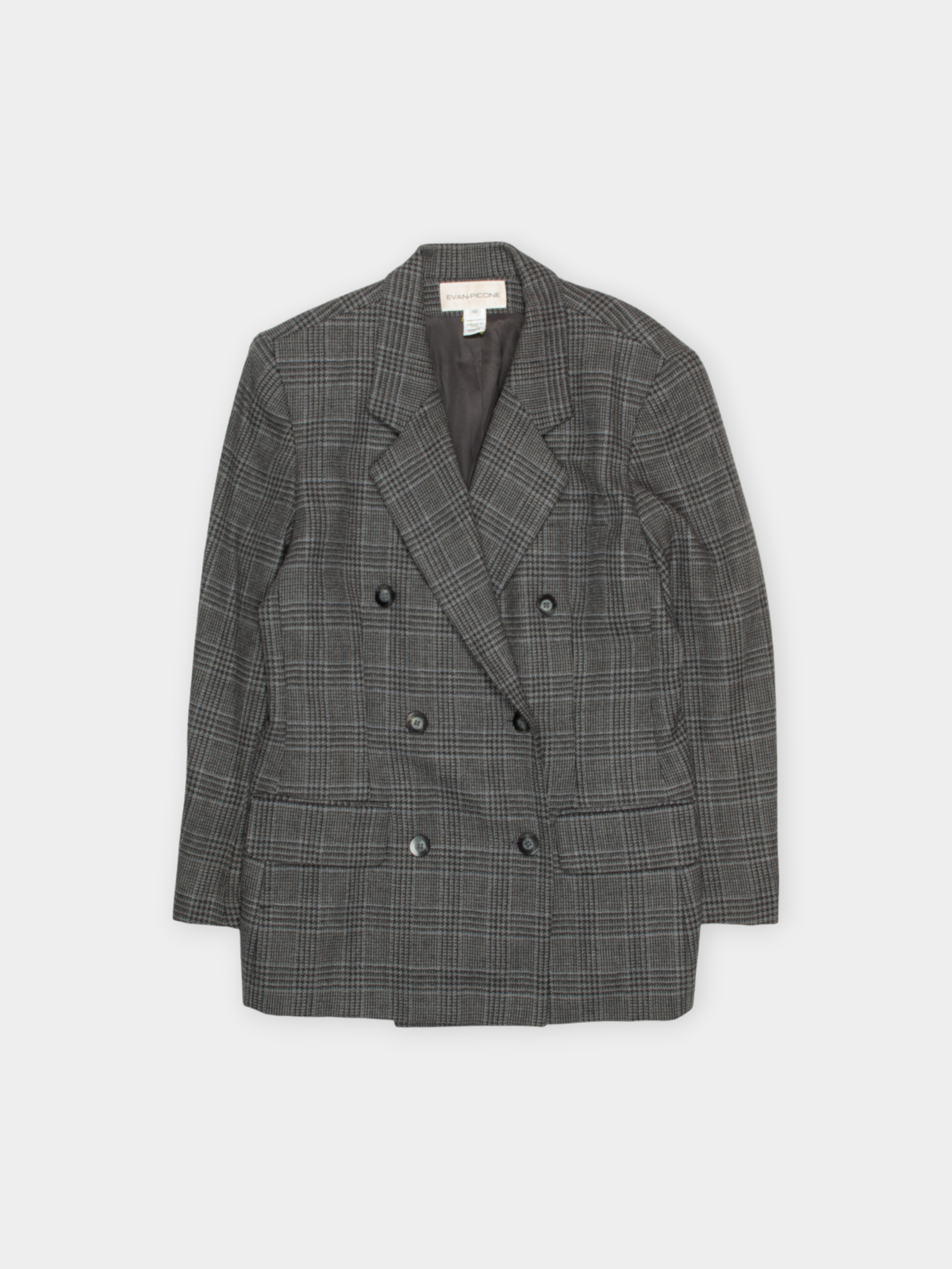 00s Evan-Picone Grey Check Wool Blazer L