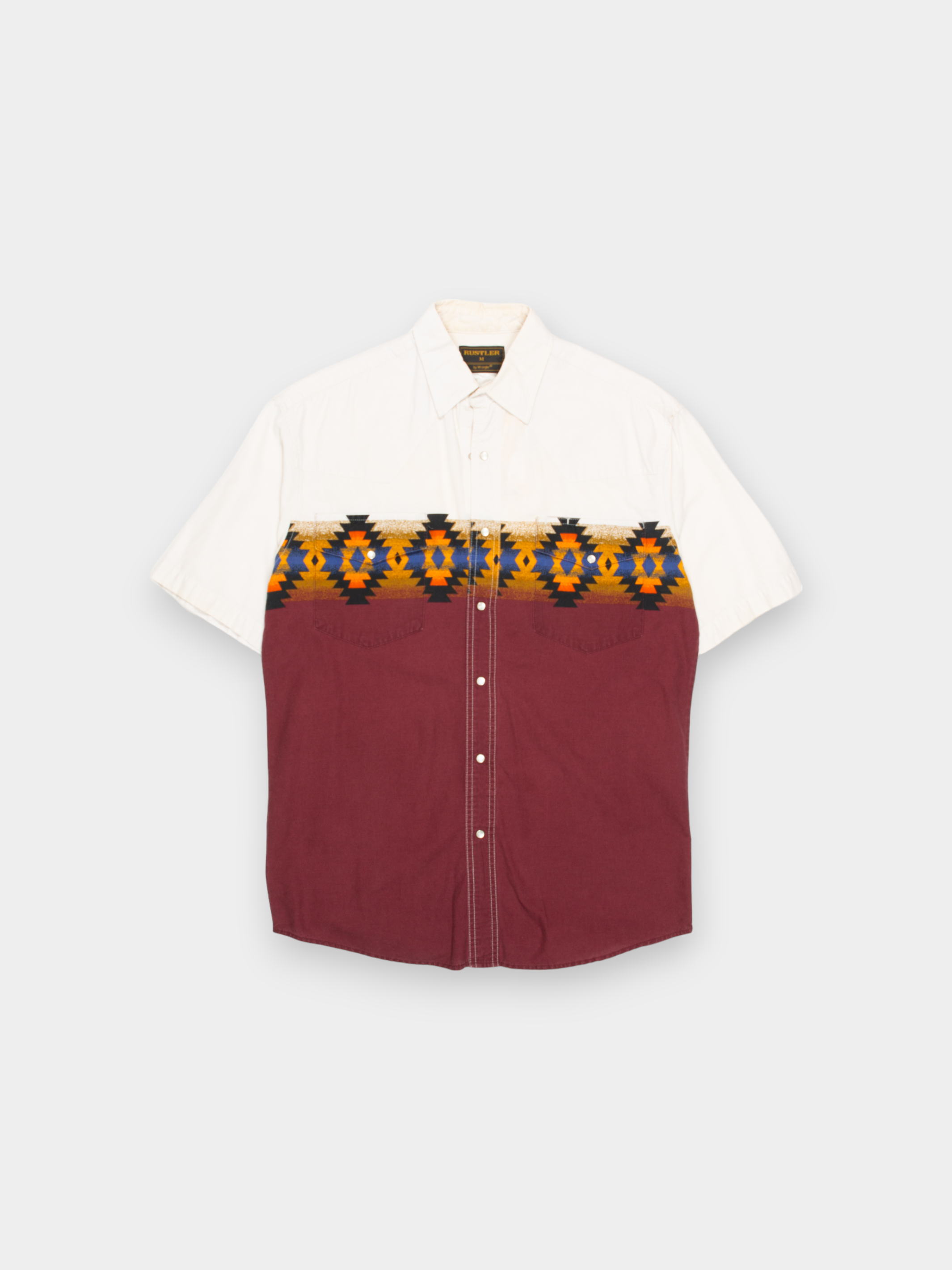 90s Rustler White Multi Western Shirt M - The Thrift