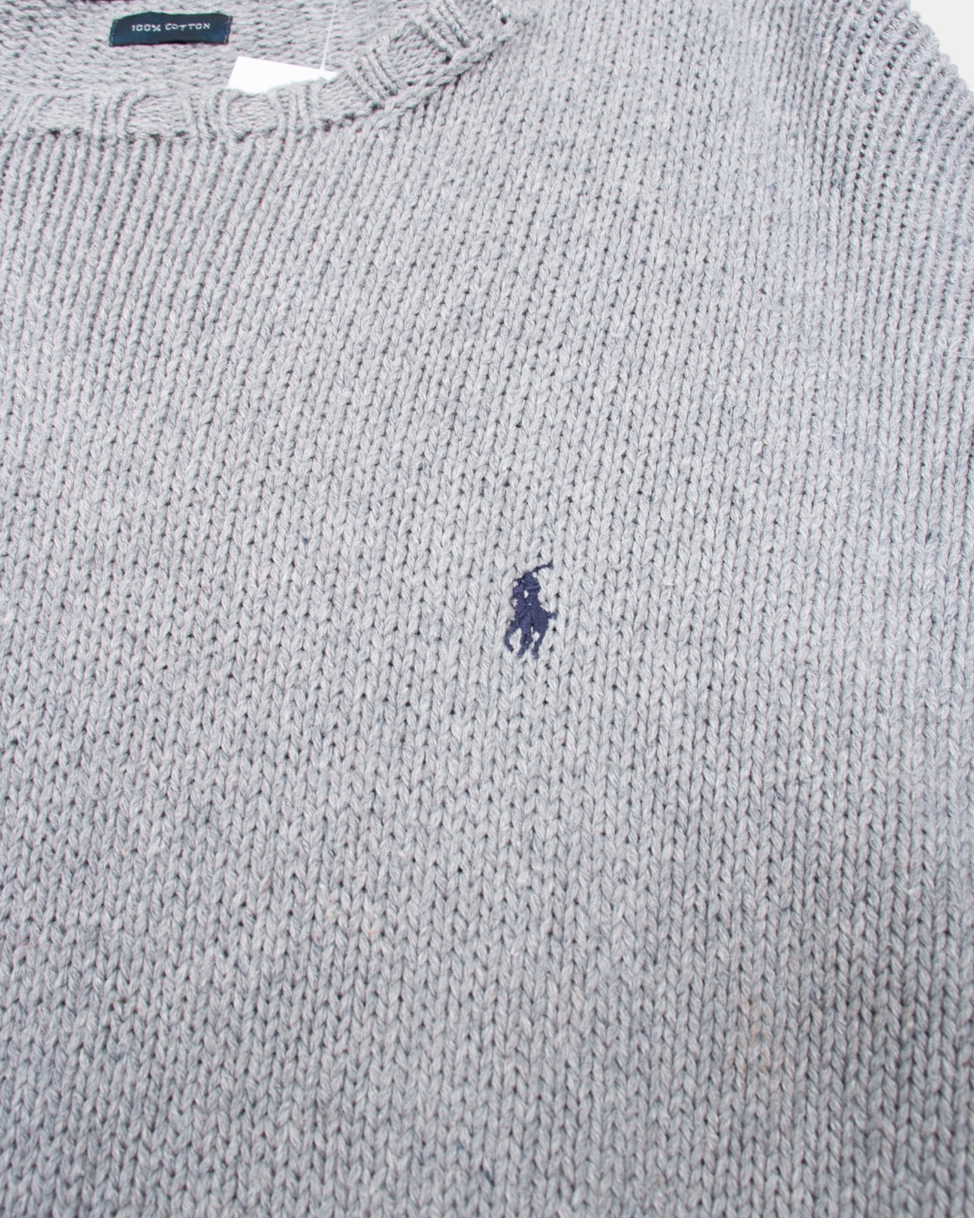 90s Polo by Ralph Lauren Grey Cotton Knit XL - The Thrift