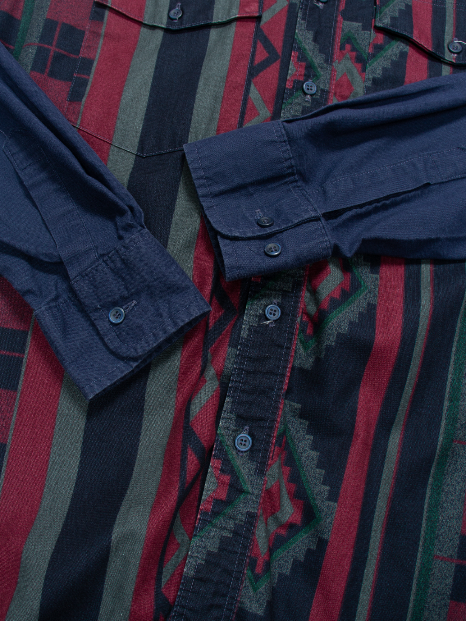 90s Wrangler Navy Multi Pattern Western Shirt M - The Thrift