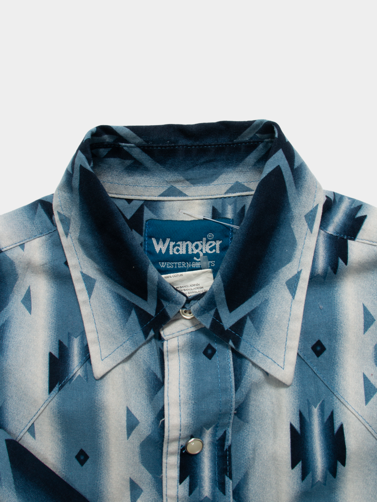 90s Wrangler Blue Aztec Printed Western Shirt M - The Thrift