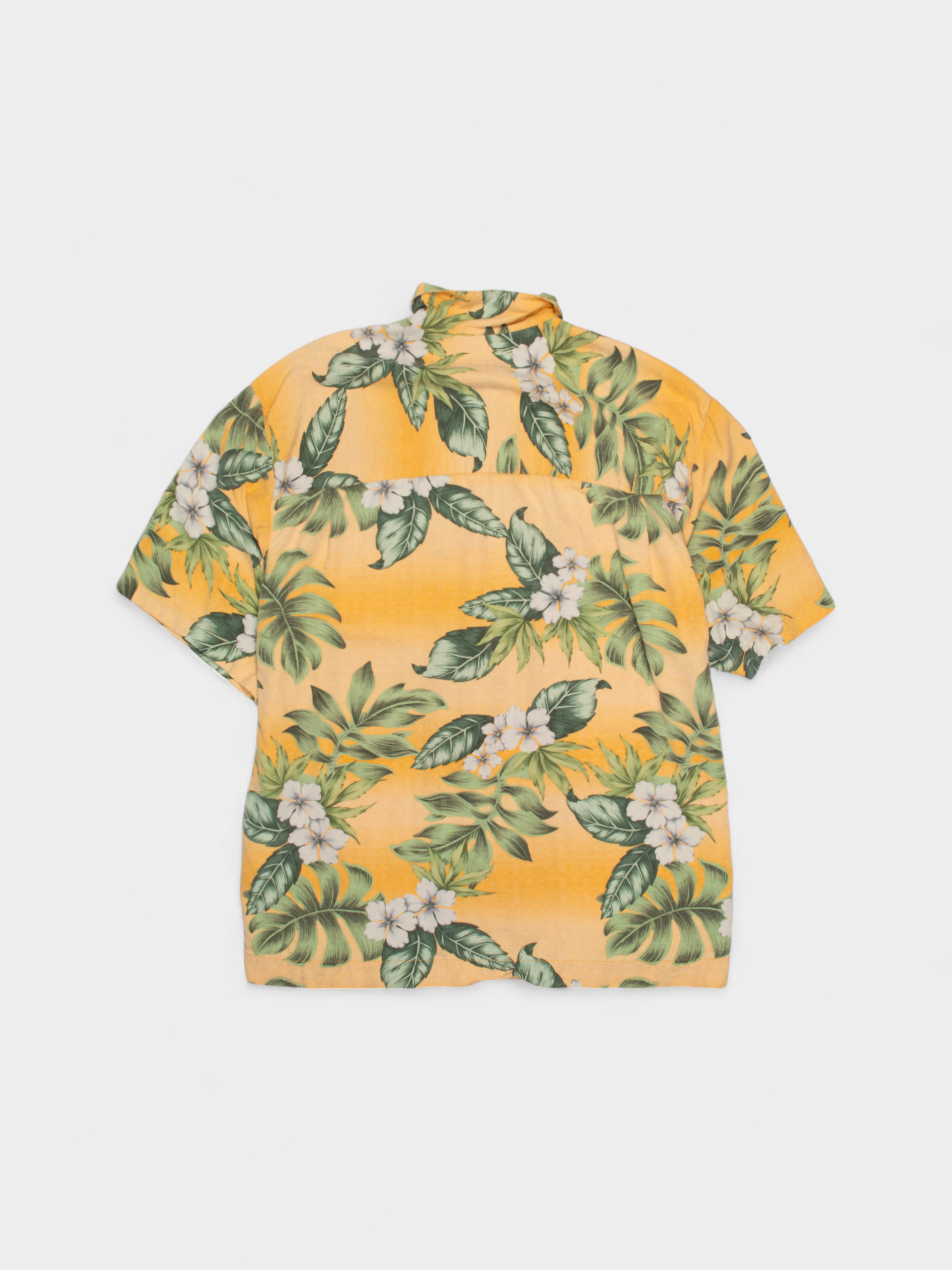 90s Bermuda Bay Yellow Green Floral Hawaiian Shirt L - The Thrift