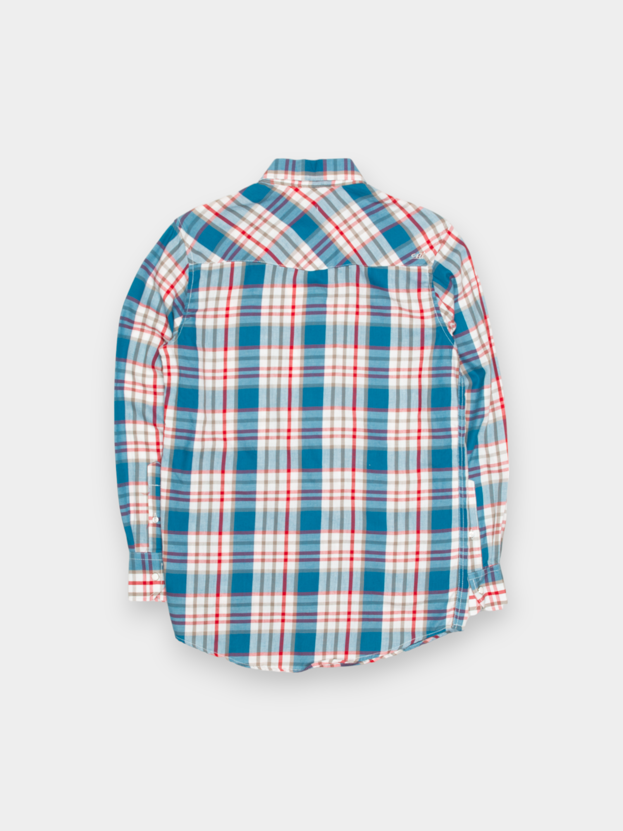 Modern Blue Red Plaid Western Shirt M - The Thrift