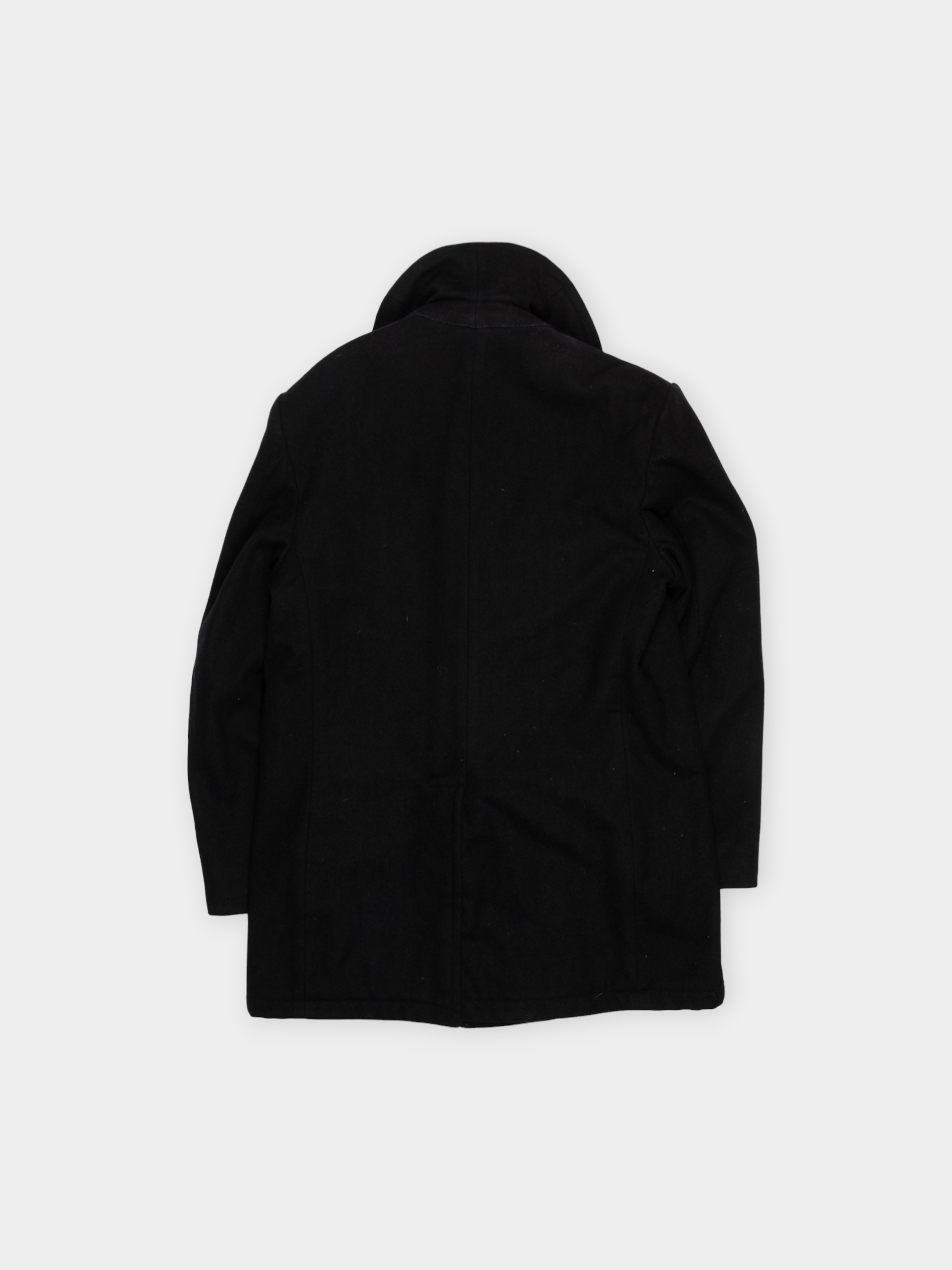 80s Vintage Black Military Pea Coat with Embroidered Patch L - The Thrift