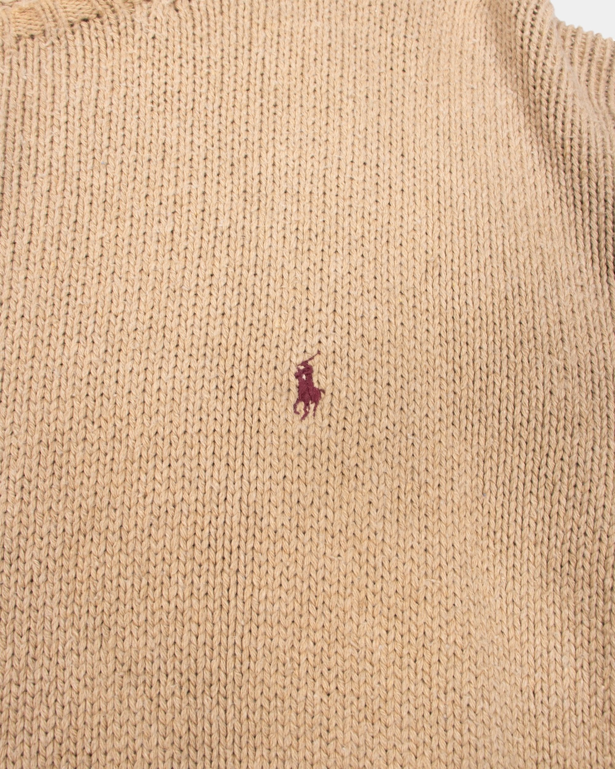 90s Polo by Ralph Lauren Cream Cotton Jumper XL - The Thrift