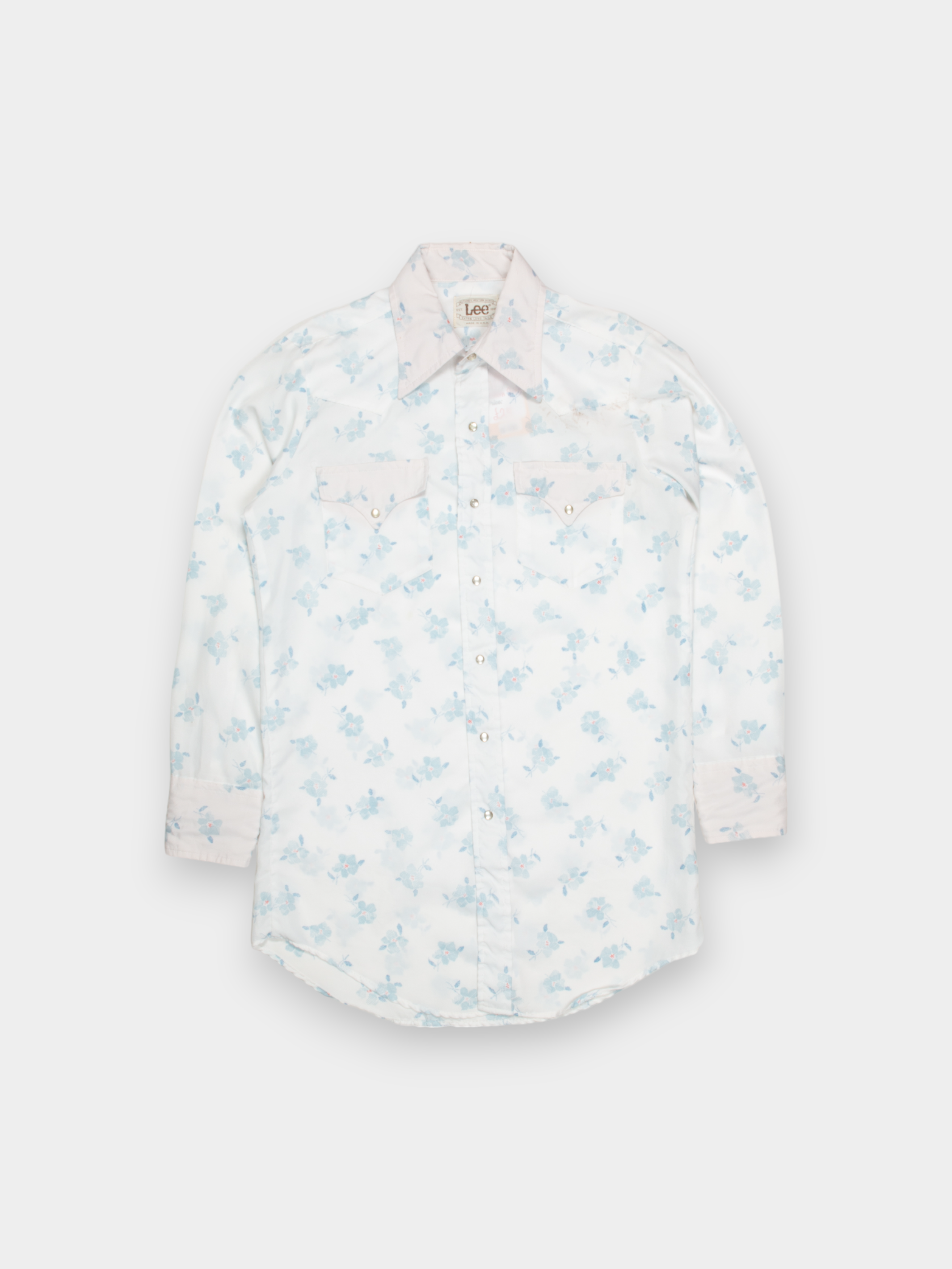 90s Lee White Blue Floral Pattern Button Western Shirt M - The Thrift