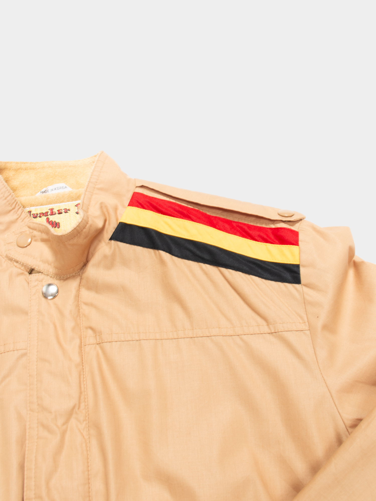 80s Number 1 Beige Racer Jacket with Striped Shoulder S - The Thrift