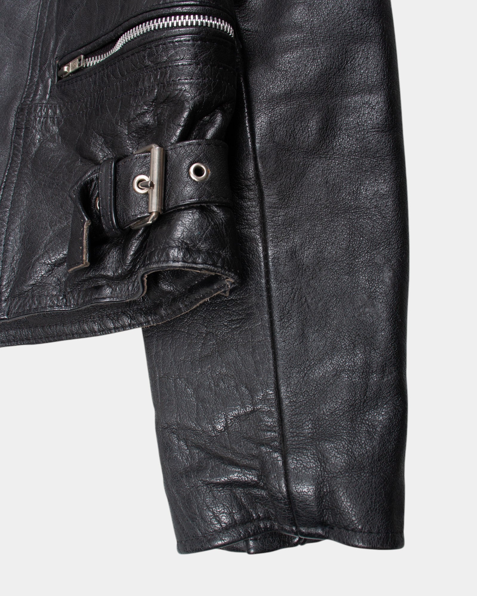 Vintage Real Cow Hide Black Biker Jacket S - The Thrift