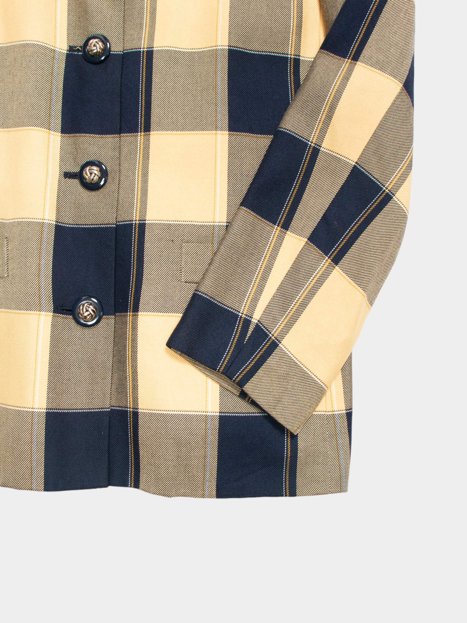 90s Collections Yellow & Blue Plaid Check Collarless Jacket S - The Thrift