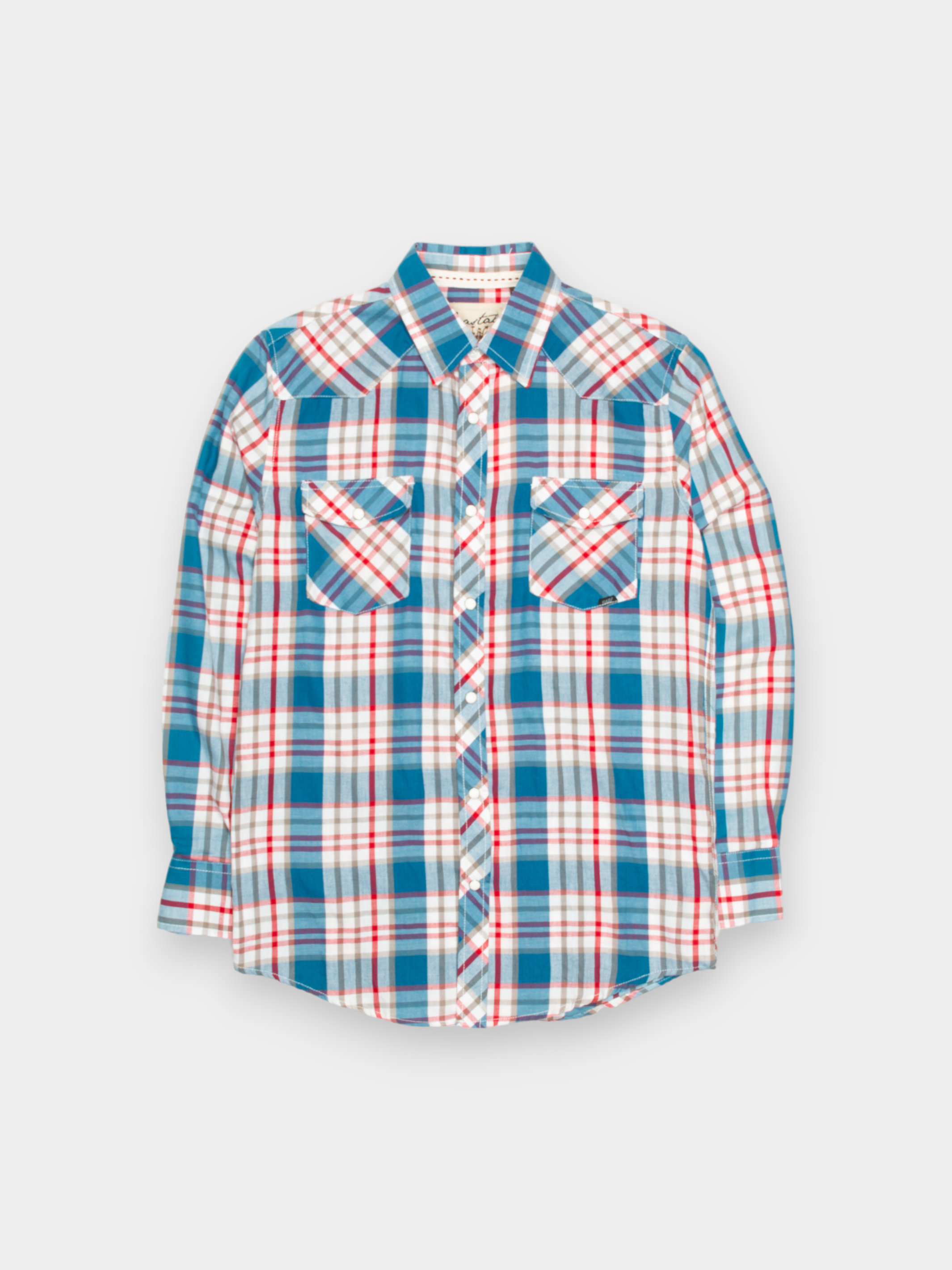 Modern Blue Red Plaid Western Shirt M - The Thrift