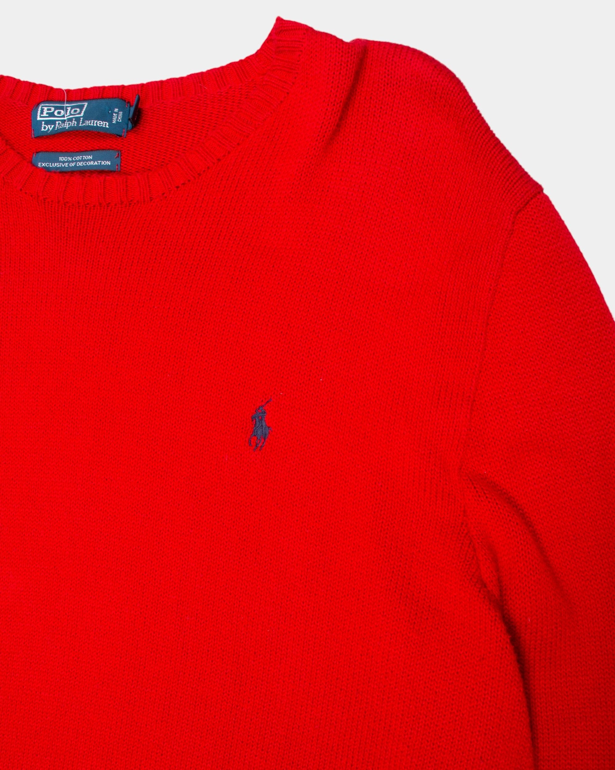90s Polo by Ralph Lauren Red Cotton Sweater XXL - The Thrift