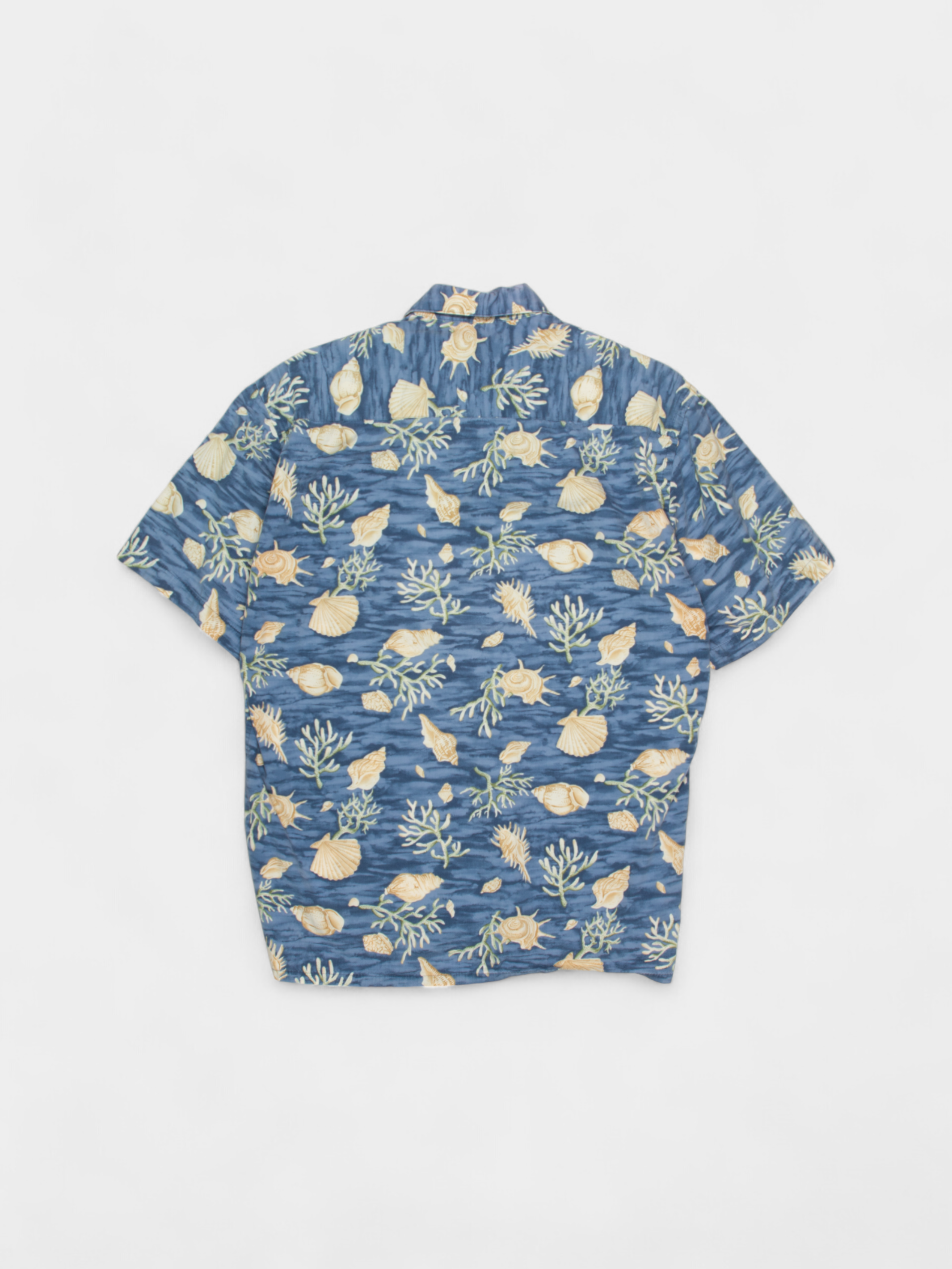 90s Tommy Bahama Blue Seashell Print Hawaiian Shirt L - The Thrift