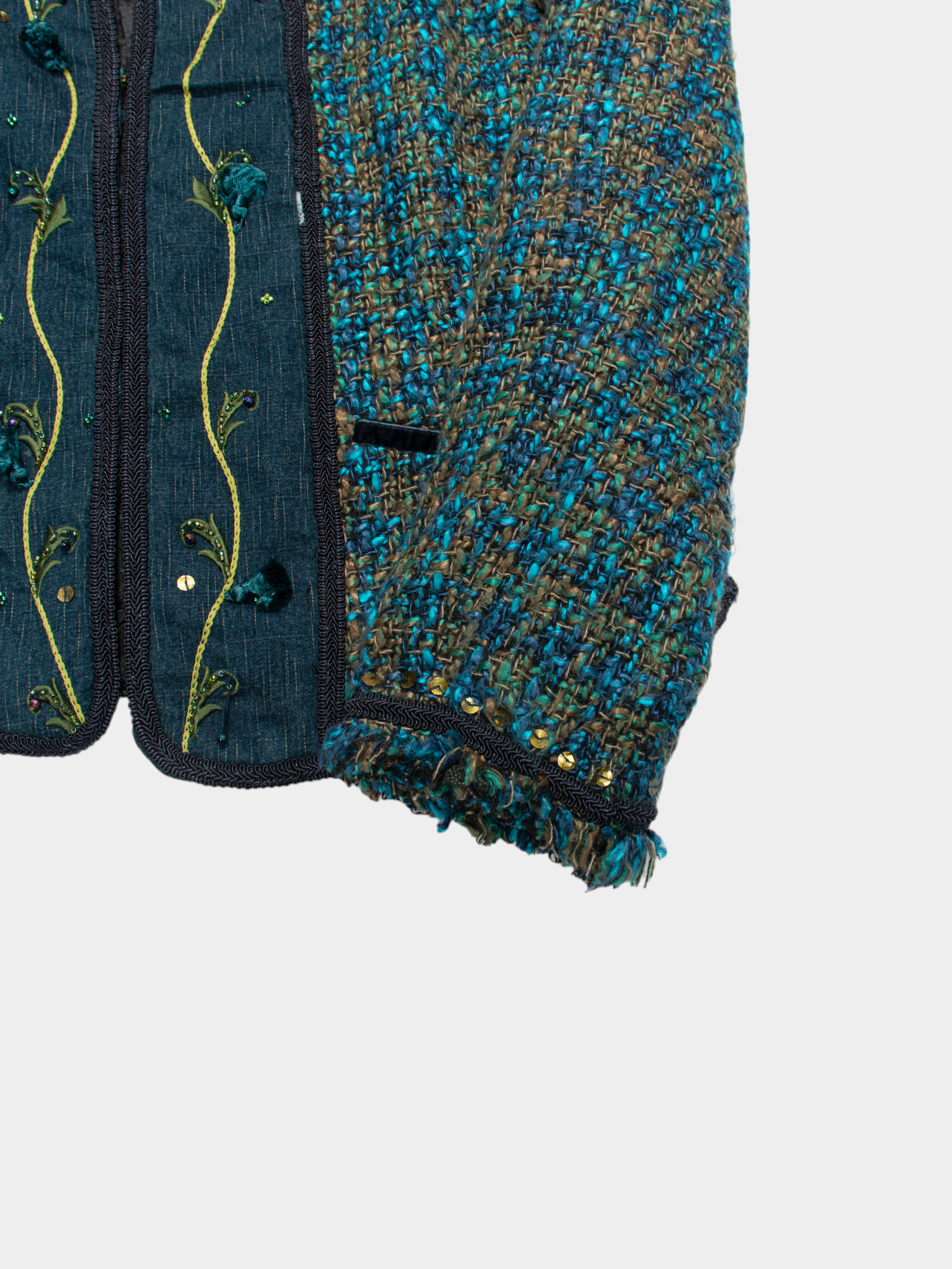 80s David Brooks Tweed Embroidered Open Jacket S - The Thrift