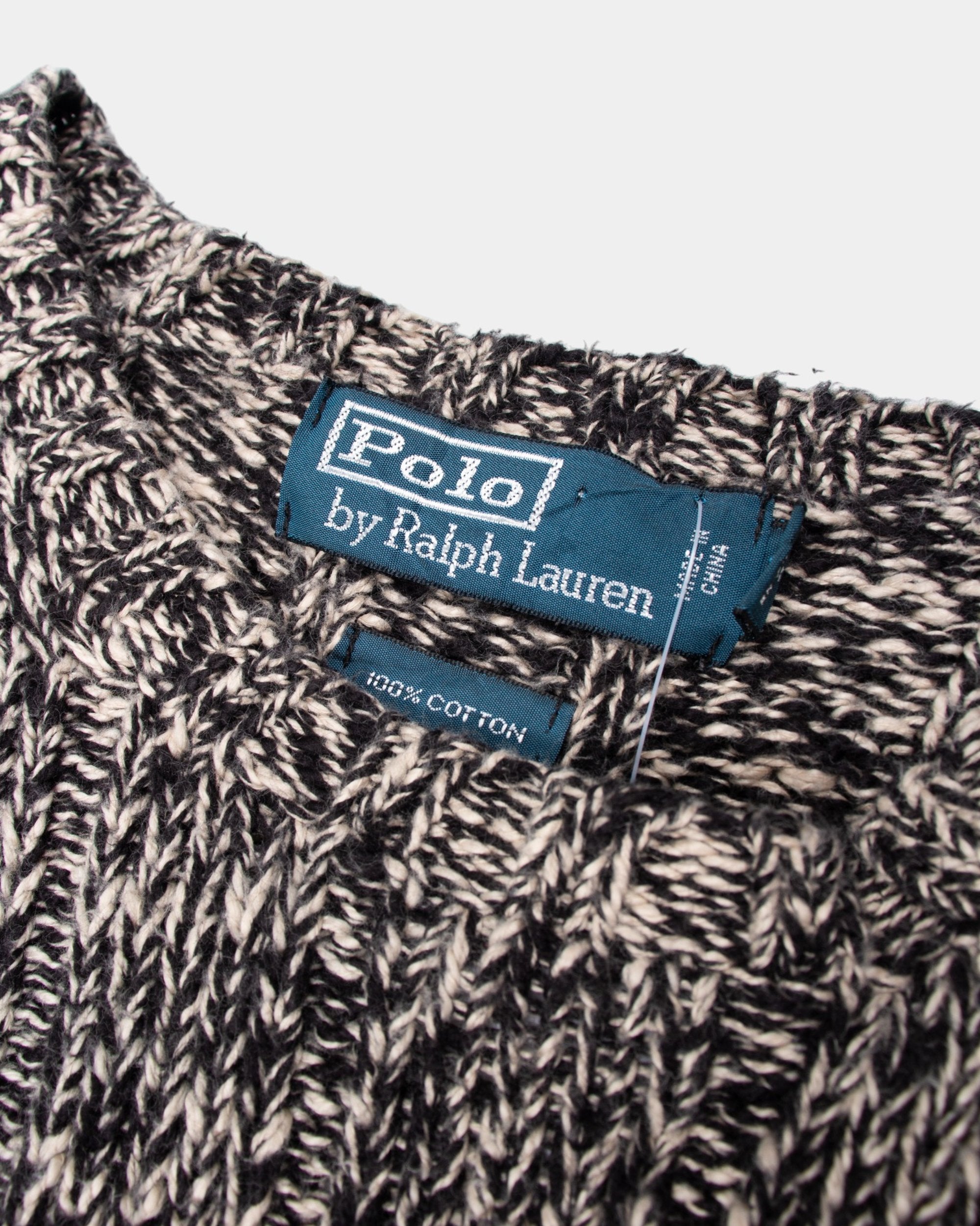 90s Polo Ralph Lauren Black & White Knit Sweater L - The Thrift