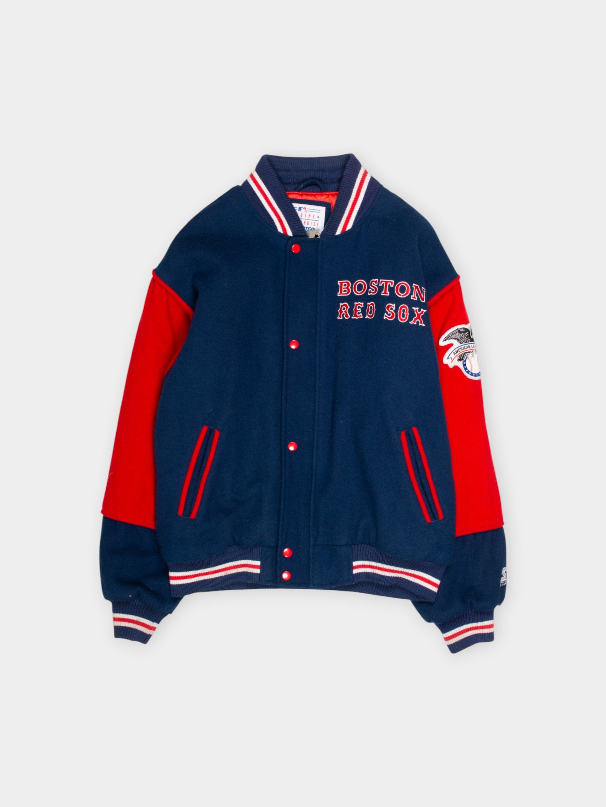 90s Red Sox Navy Wool Starter Varsity Jacket L - The Thrift