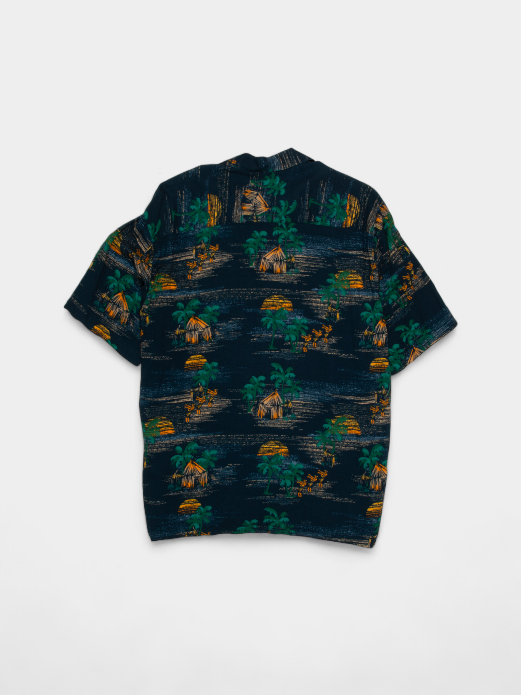 90s Tropical Print Green & Yellow Cotton Button-Up Shirt L - The Thrift