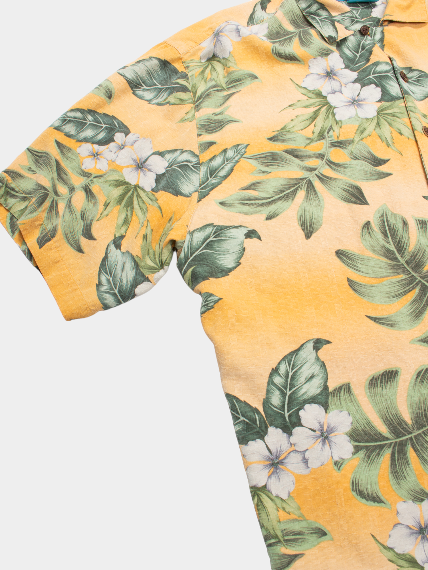 90s Bermuda Bay Yellow Green Floral Hawaiian Shirt L - The Thrift