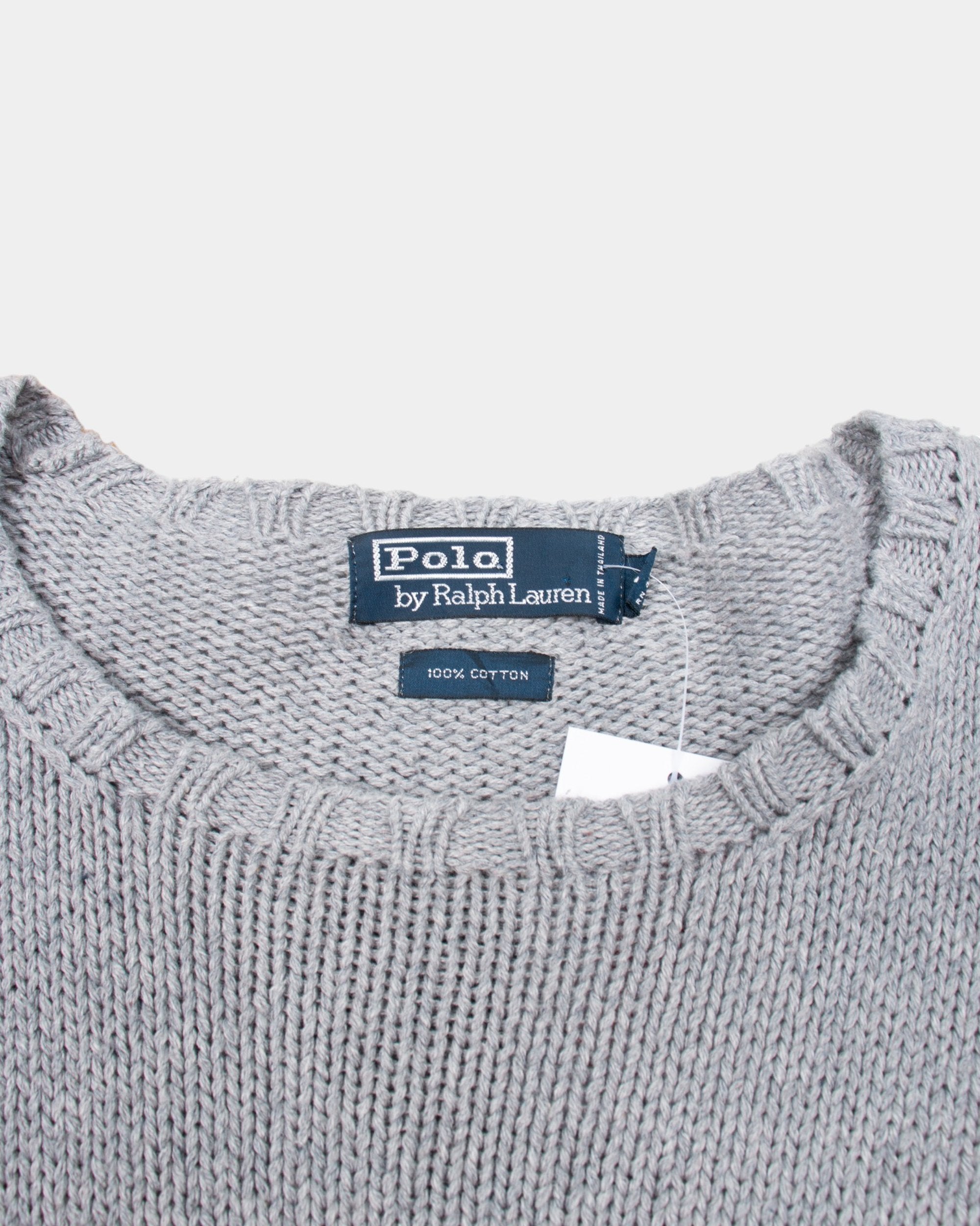 90s Polo by Ralph Lauren Grey Cotton Knit XL - The Thrift