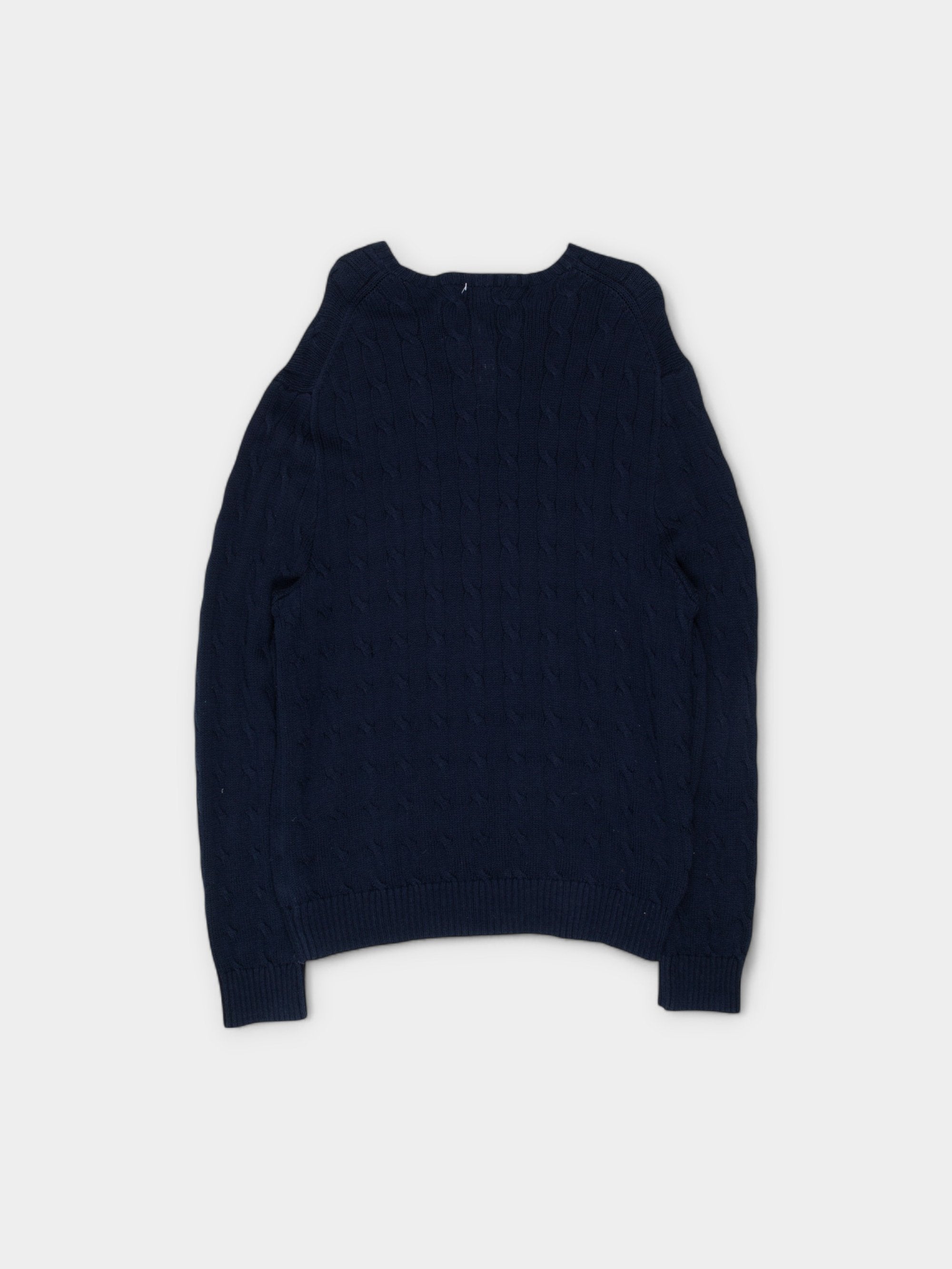 90s Polo Ralph Lauren Navy Cotton Cable Knit Jumper XL - The Thrift