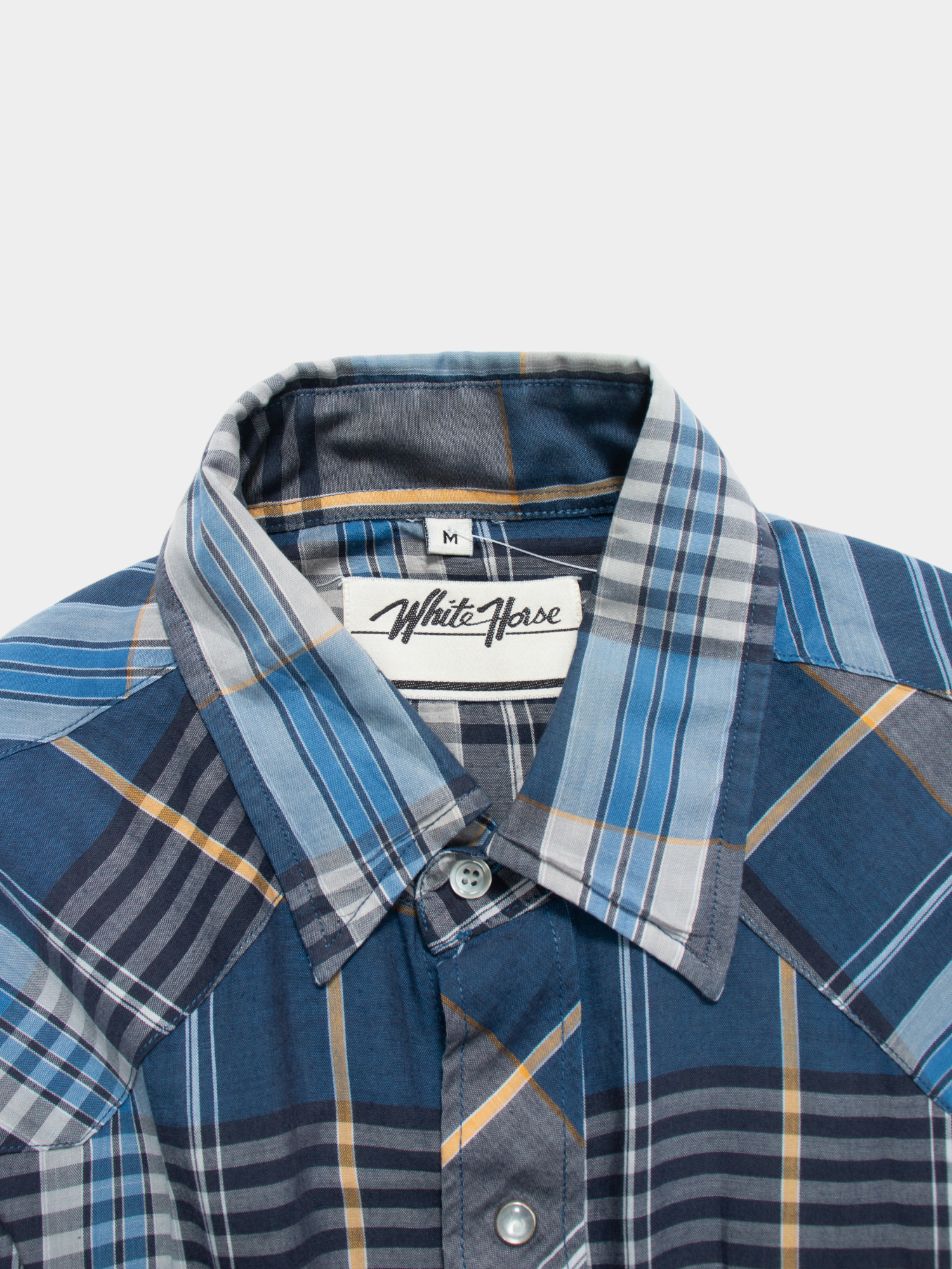 90s White Horse Navy Plaid Flannel Western Shirt M - The Thrift