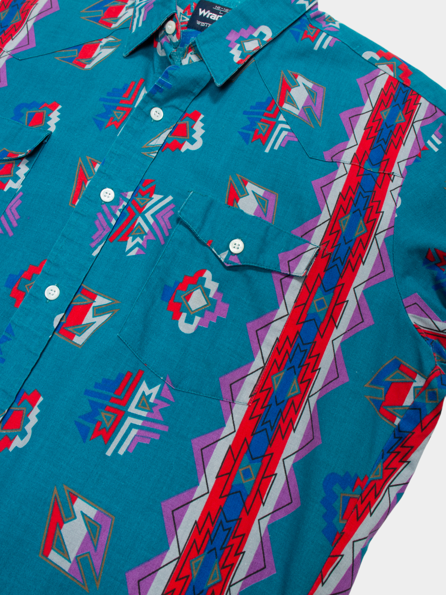 80s Wrangler Teal Multicolour Western Shirt M - The Thrift