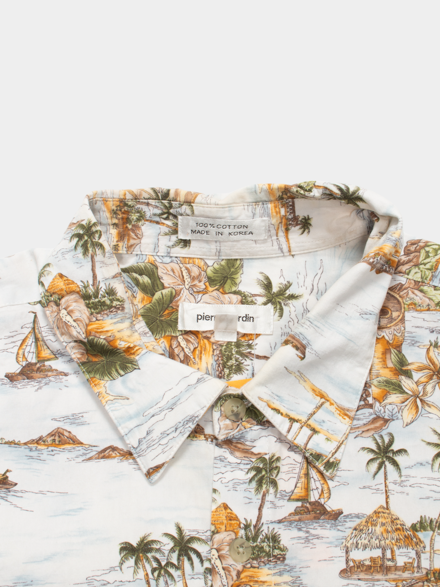 90s Pierre Cardin White Tropical Print Cotton Hawaiian Shirt XXL - The Thrift