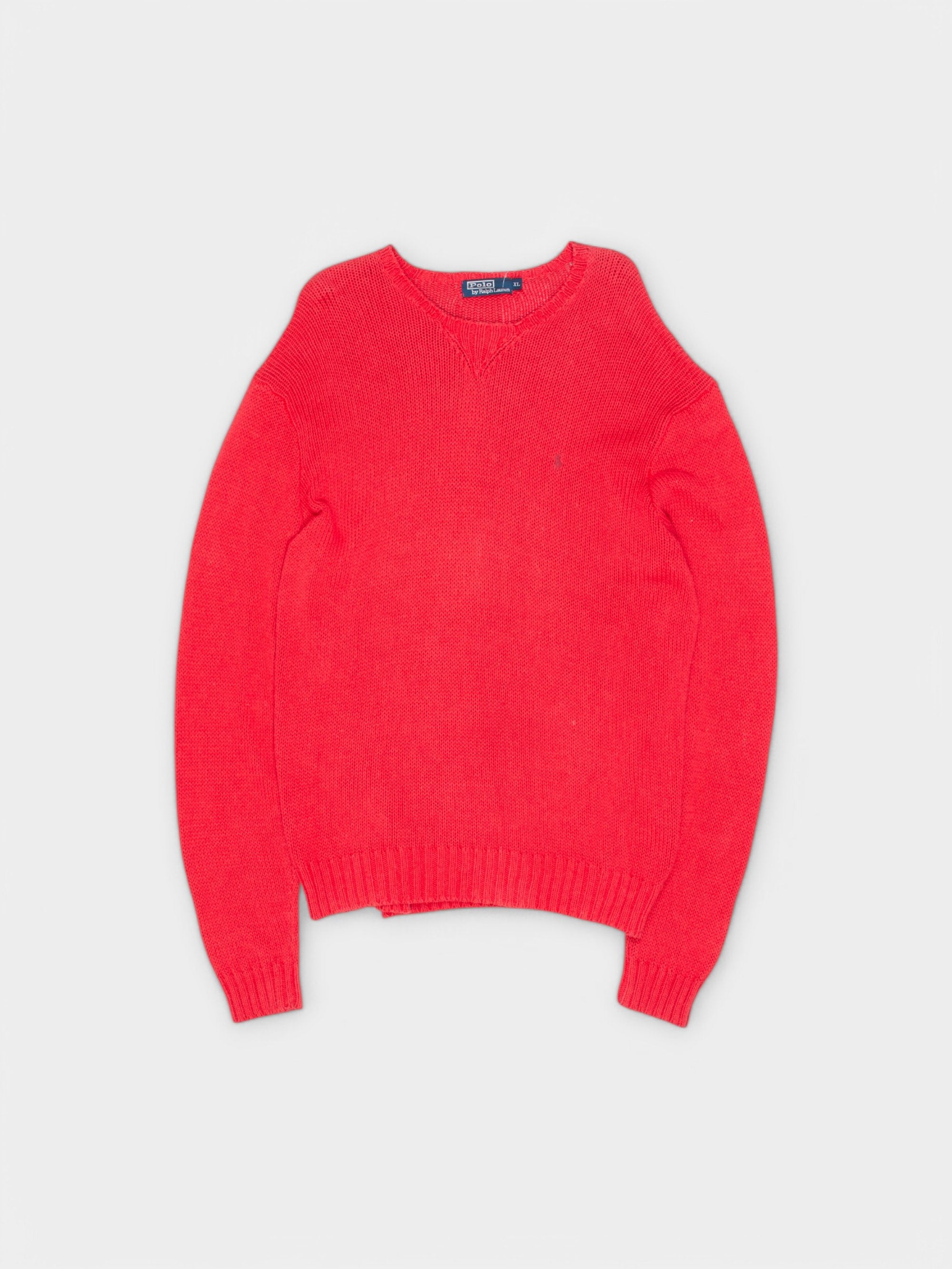 90s Polo by Ralph Lauren Red Cotton Linen Sweater XL - The Thrift