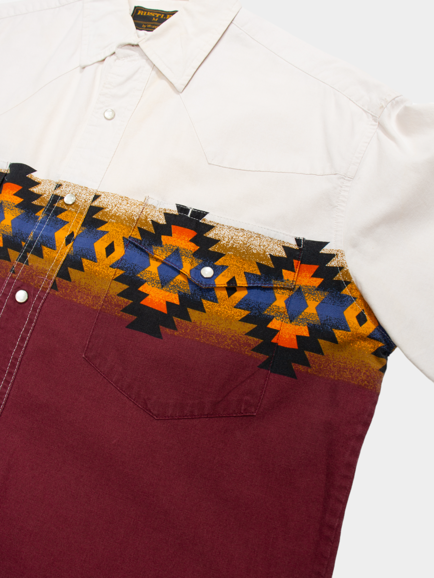 90s Rustler White Multi Western Shirt M - The Thrift