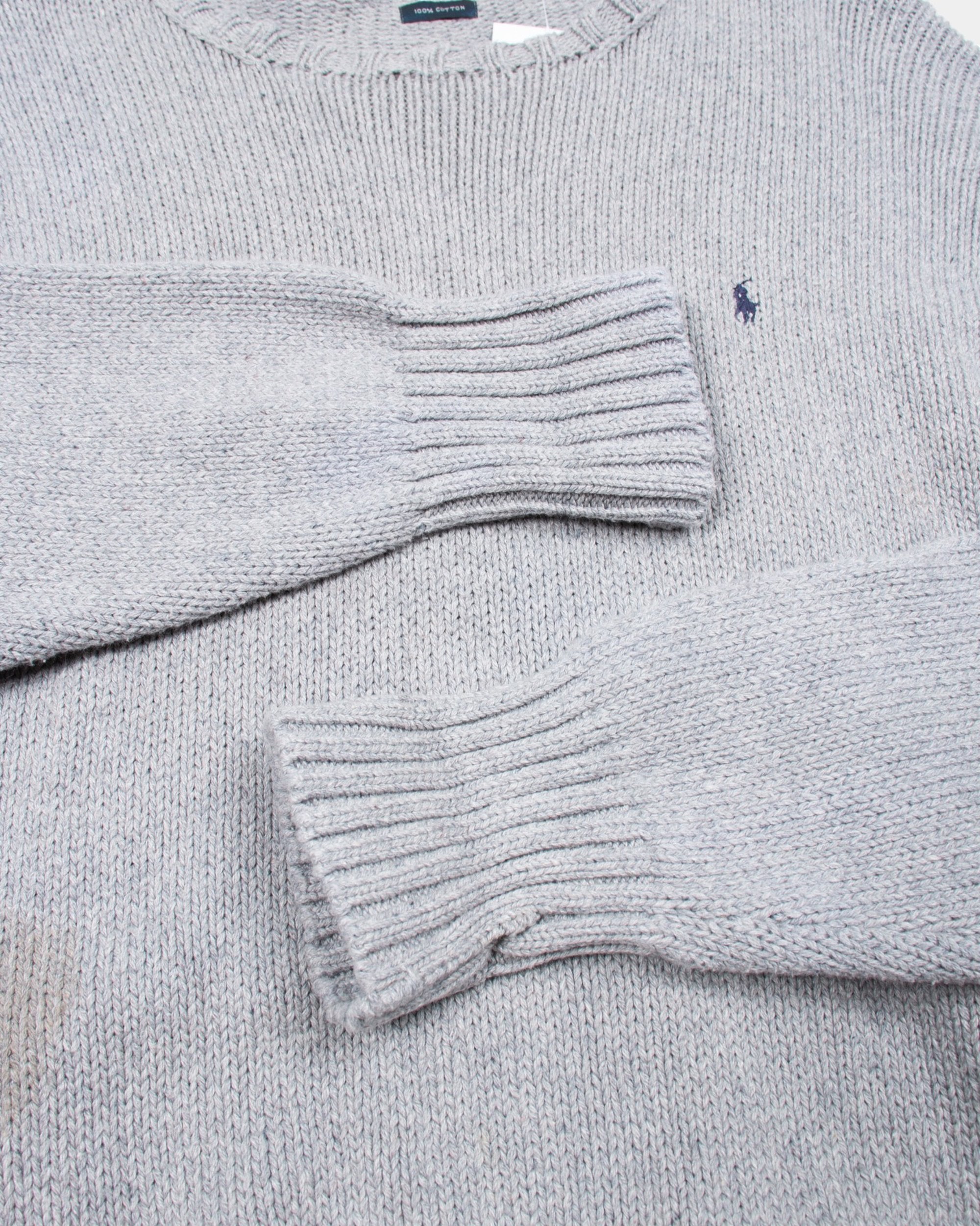 90s Polo by Ralph Lauren Grey Cotton Knit XL - The Thrift