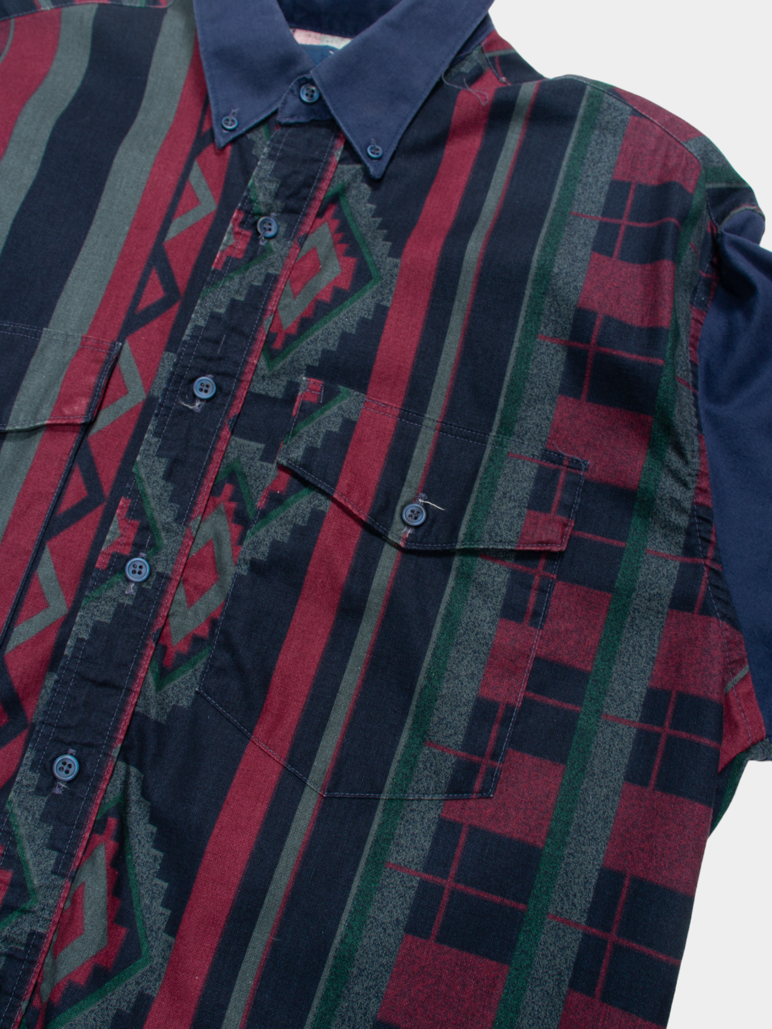 90s Wrangler Navy Multi Pattern Western Shirt M - The Thrift