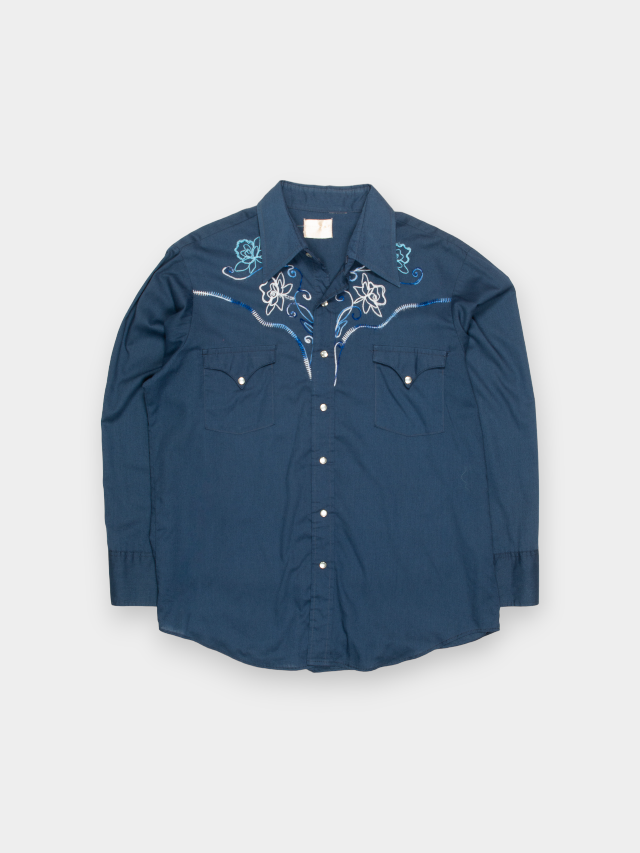 00s Unbranded Blue Floral Patterned Western Shirt M - The Thrift