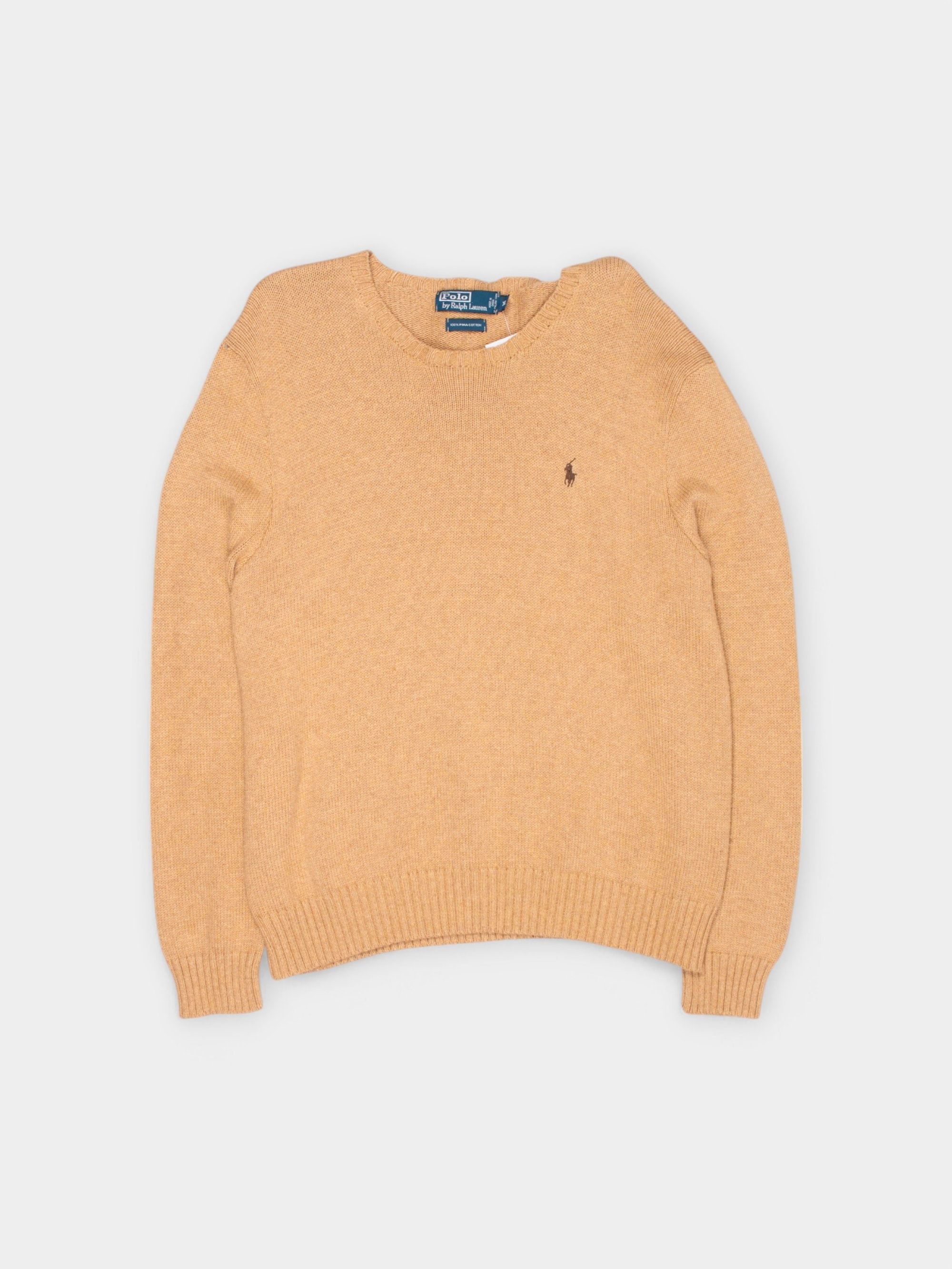 90s Polo by Ralph Lauren Beige Cotton Sweater XXL - The Thrift